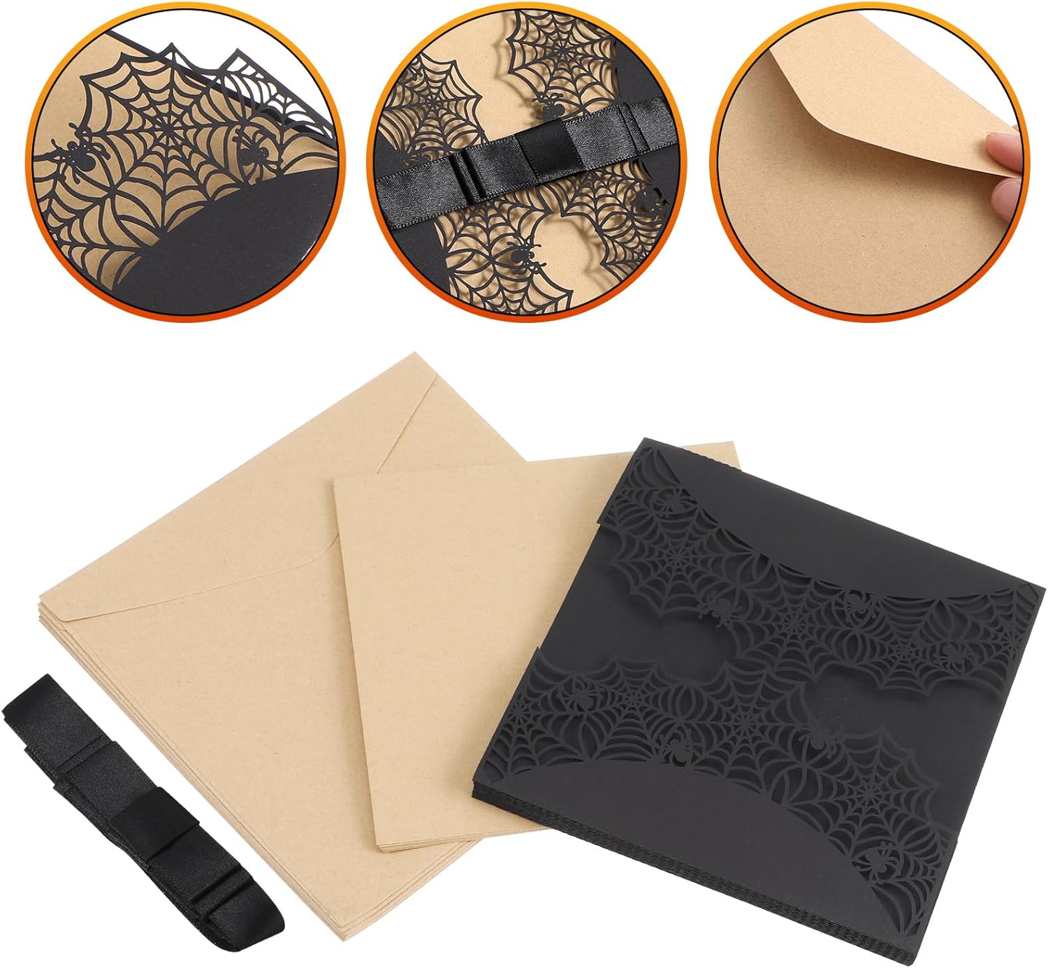 LUOEM 10pcs Halloween Invitations with Spiderweb Design and Bowknots