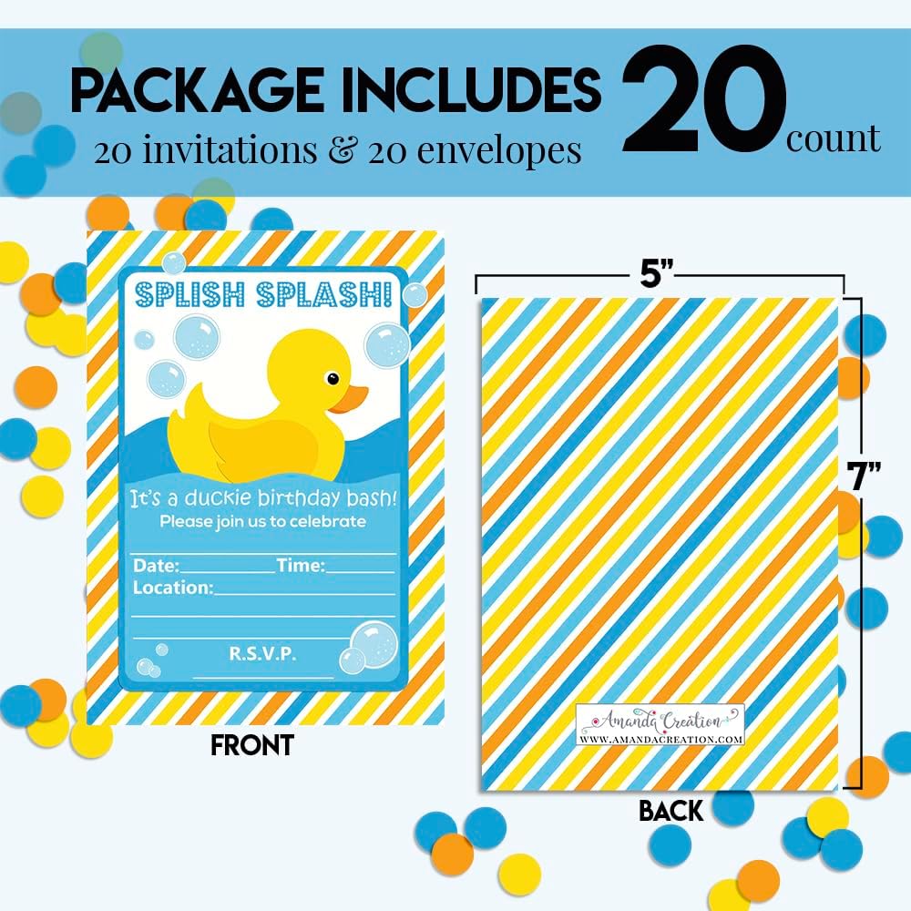 Little Rubber Duckie Birthday Invitations 20 Pack