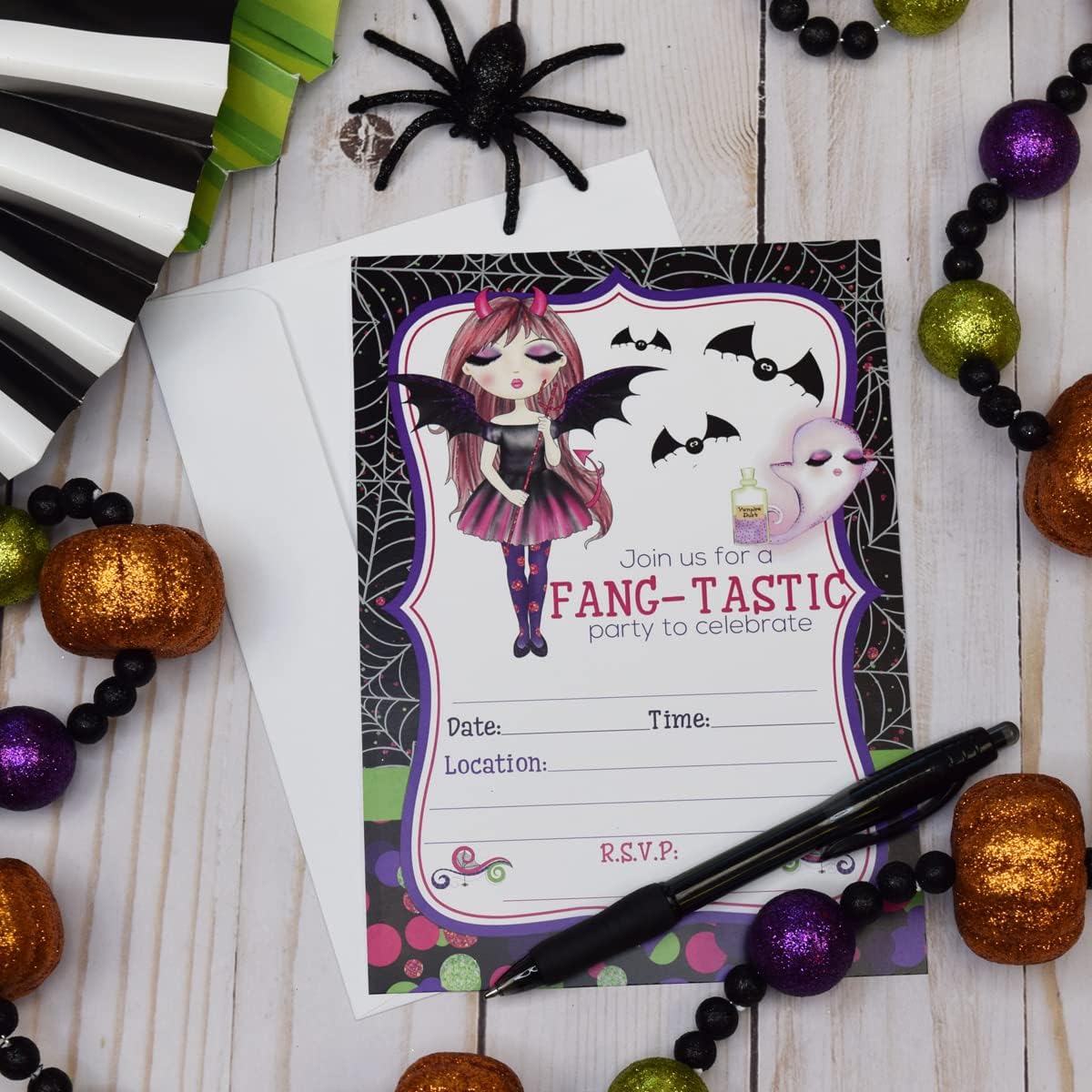 Fang-tastic Vampire Girl Halloween Party Invitations 20 pcs 5x7 Fill In Cards