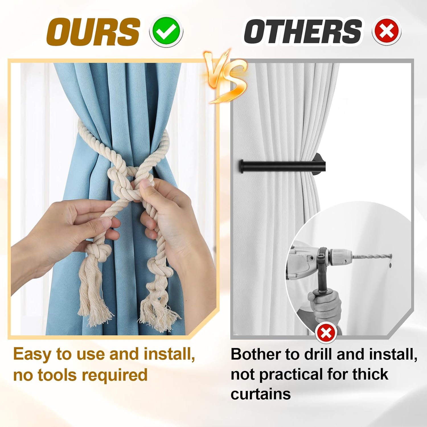 8 Pcs Hand Woven Curtain Tiebacks No Drilling