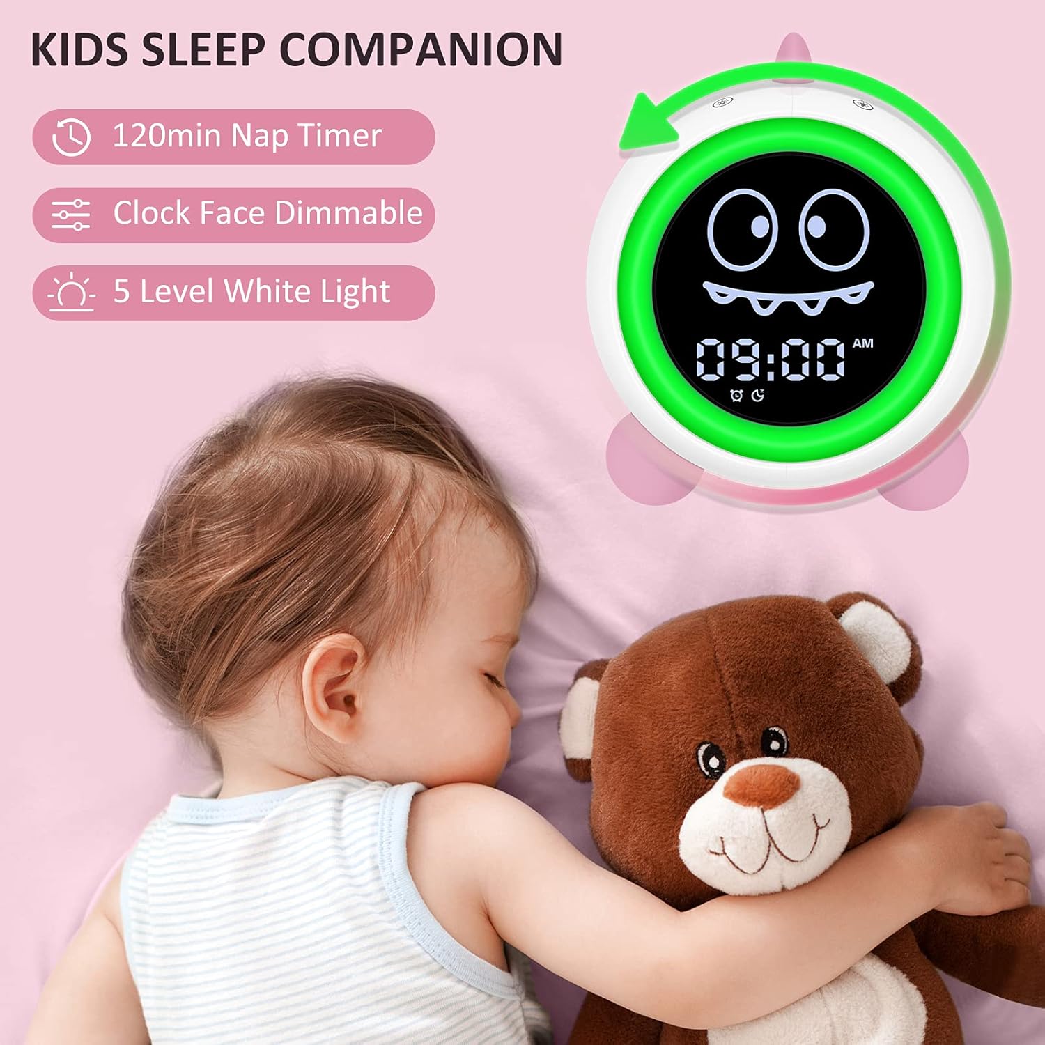Kids Dinosaur Alarm Clock with Night Light and Sound Machine