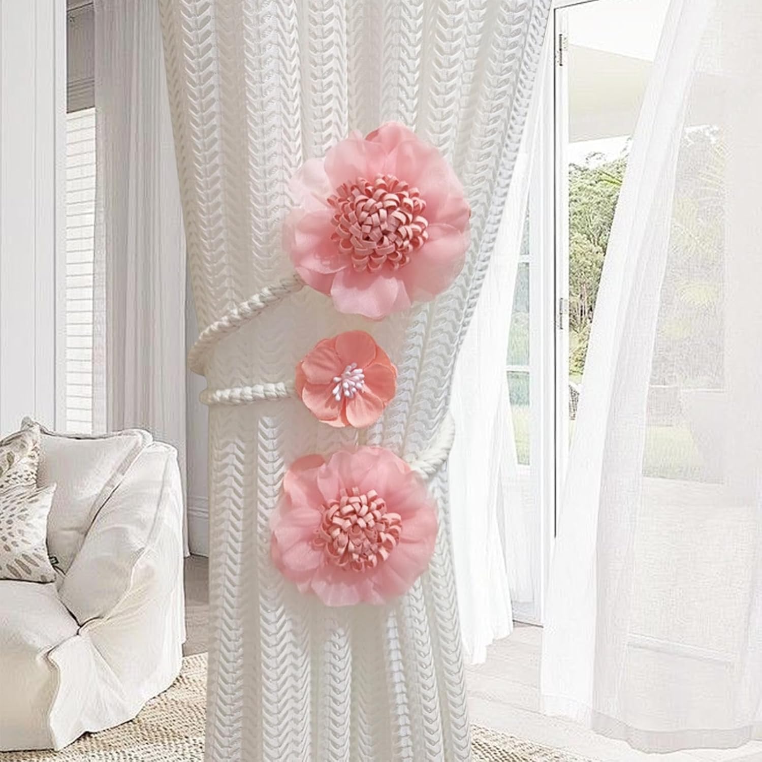 Boho Flower Curtain Tie Backs Cherry Blossom Design