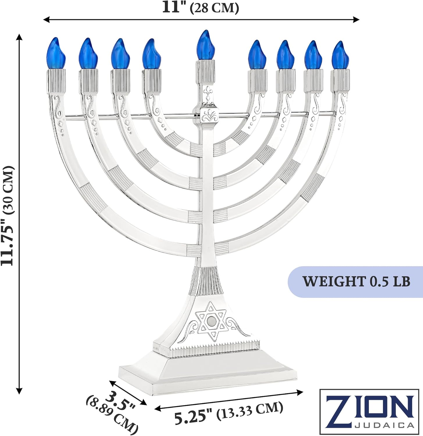 Zion Judaica 12 Inch Chanukah Menorah LED USB Powered