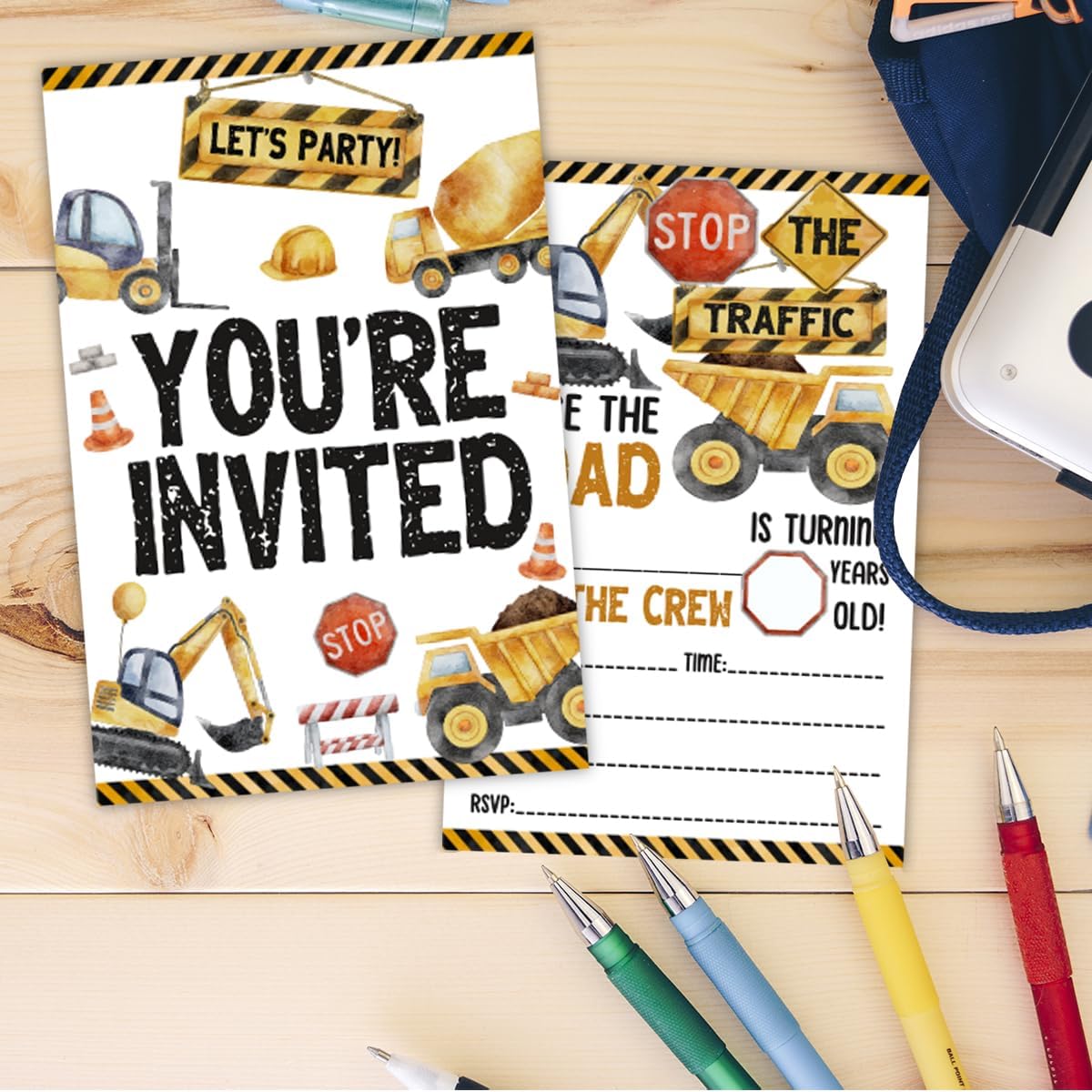 Construction Birthday Party Invitations with Dump Truck Design