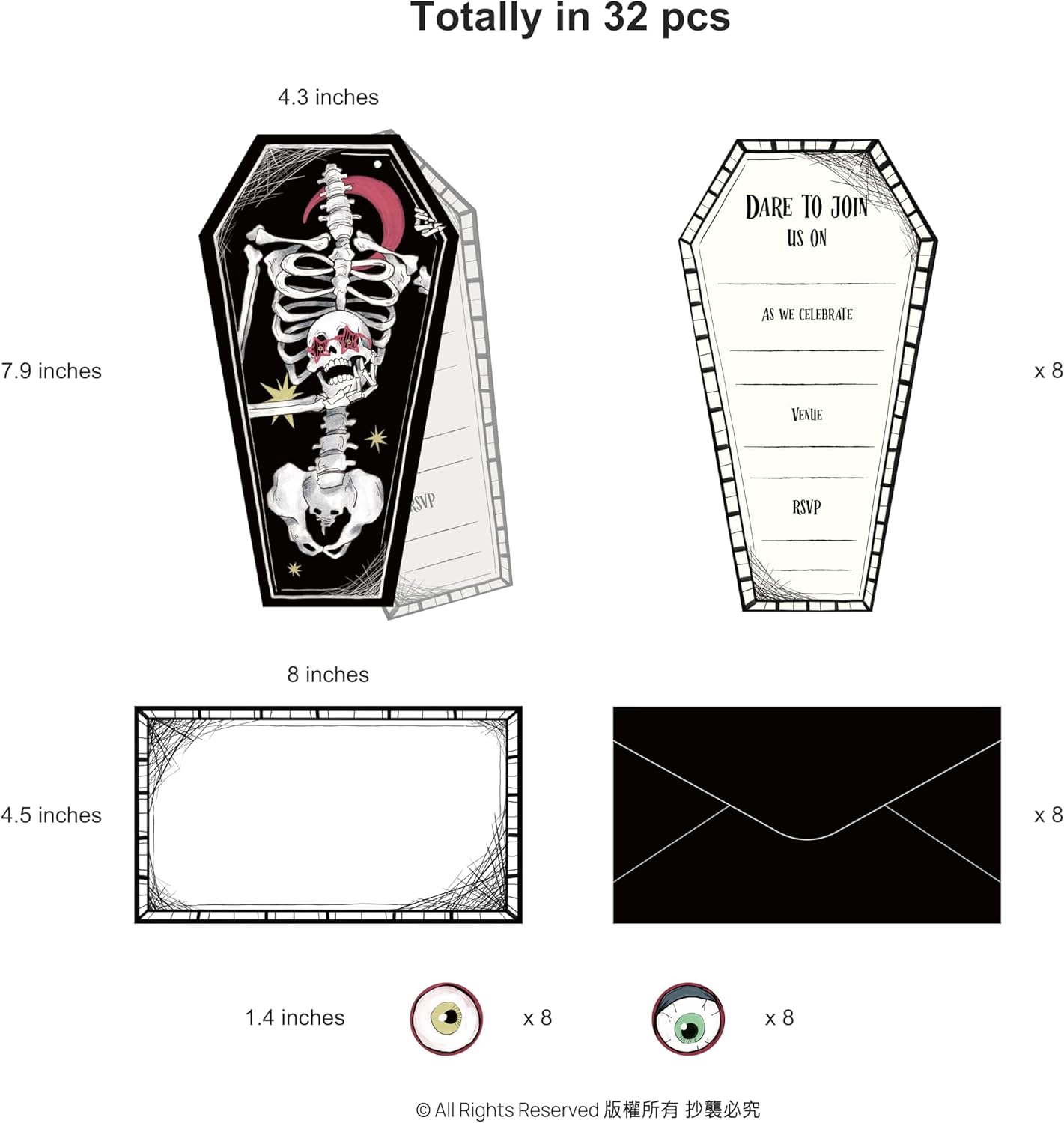 Cheerland Halloween Party Invitations with Stickers Pack of 8