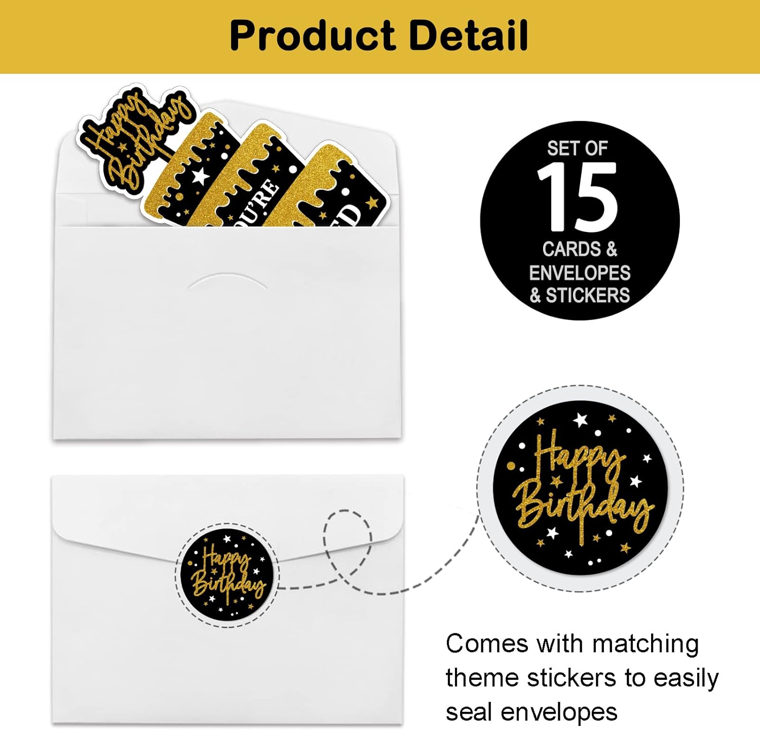 REWIDPARTY Birthday Invitations Set of 15 with Envelopes and Stickers