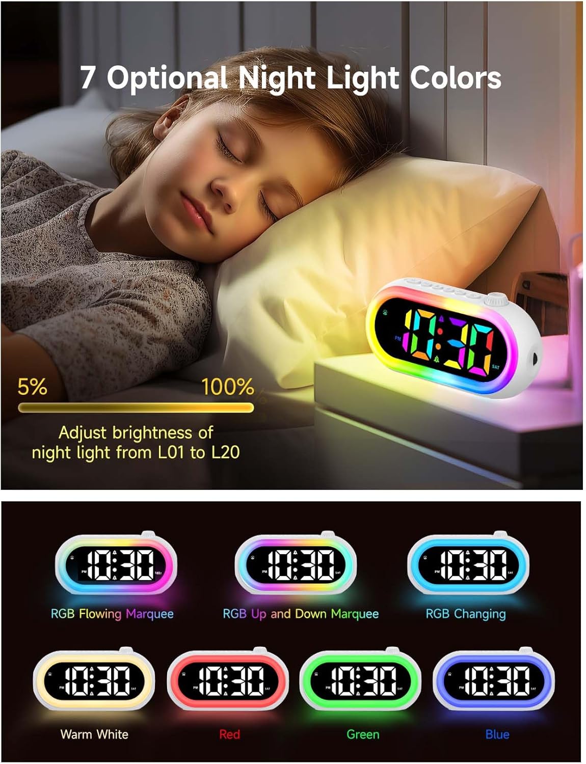 OCUBE Digital Alarm Clocks with Wake Up Light and Dual Alarms
