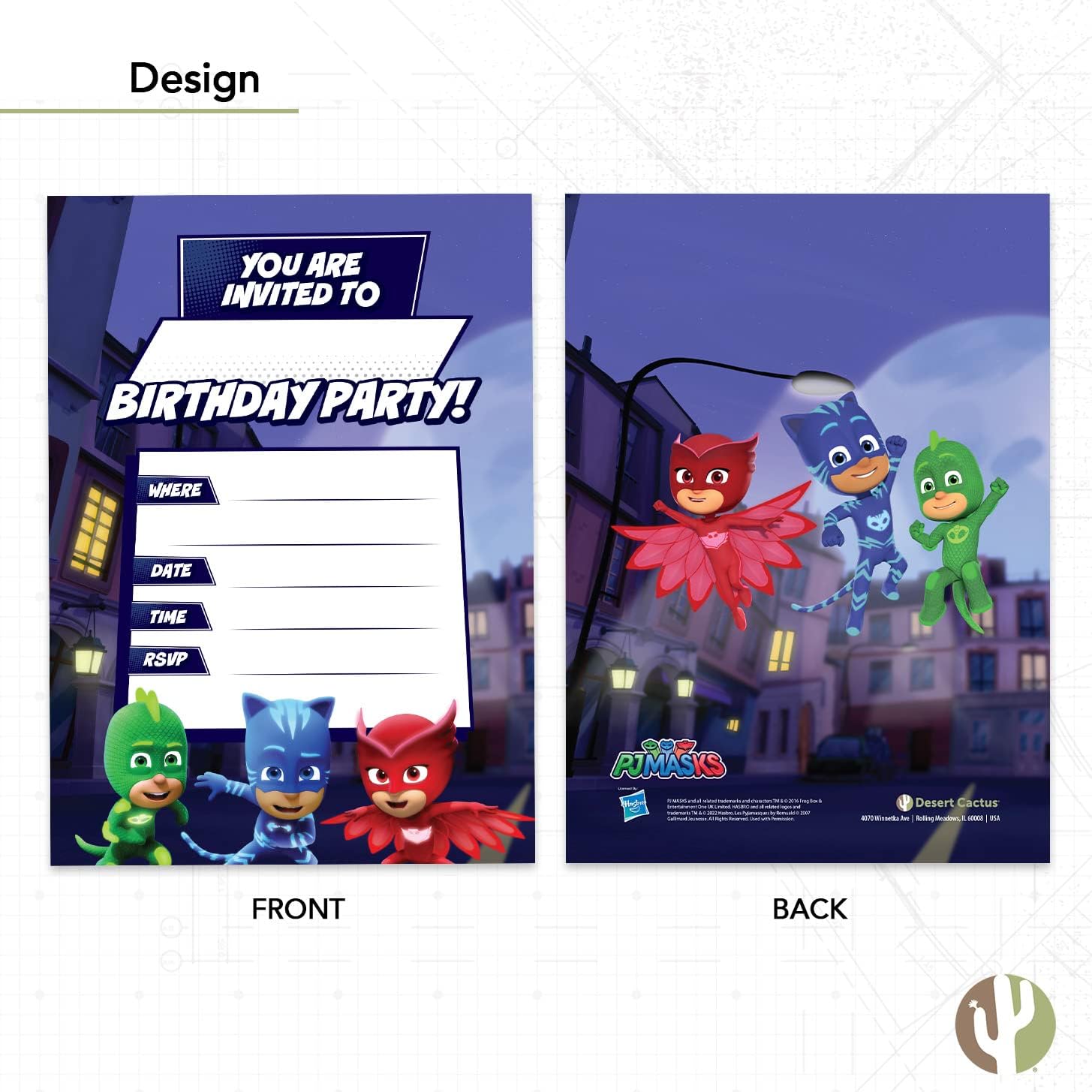 Desert Cactus PJ Masks Party Invites 10 Count With Envelopes Style B