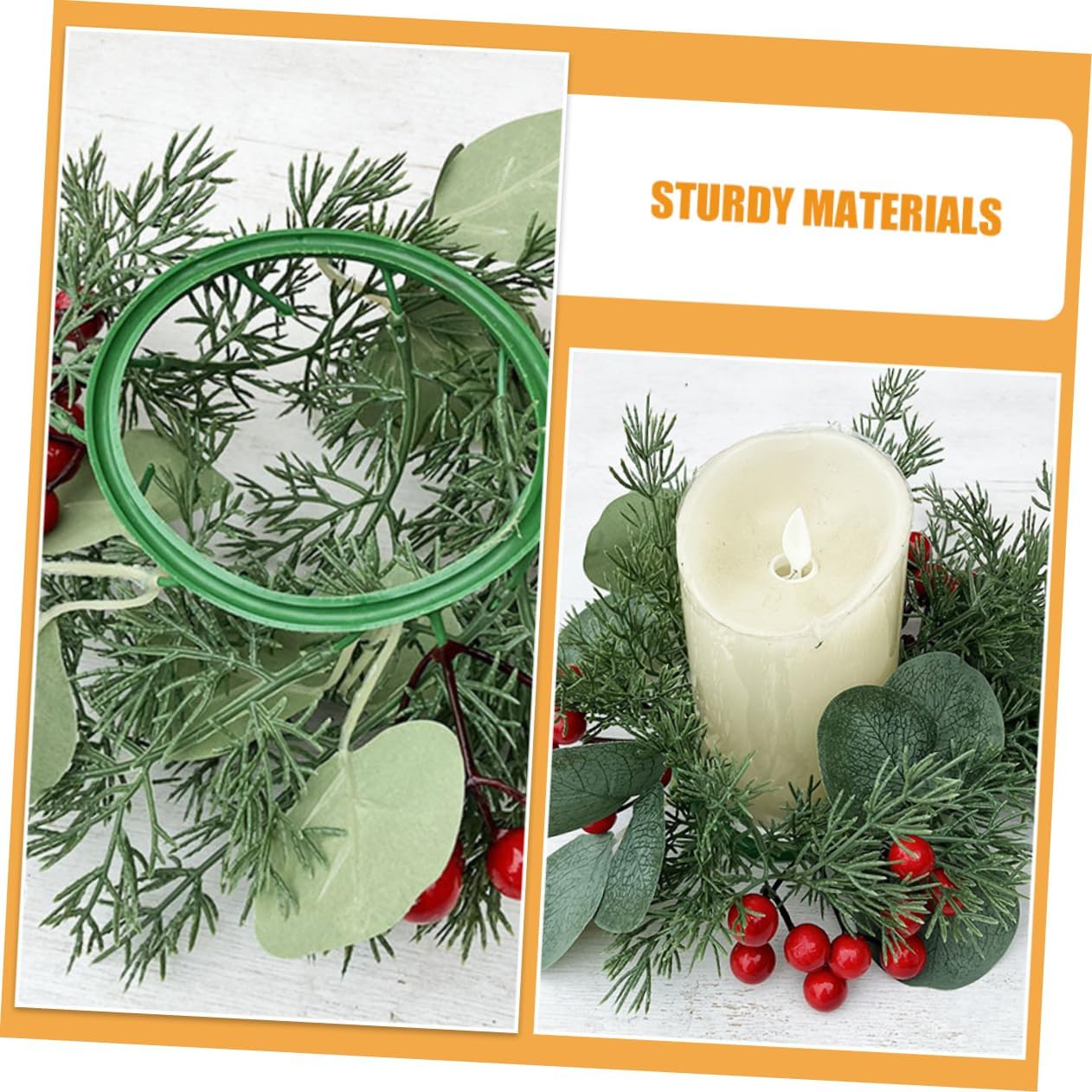 VOSAREA Christmas Candle Wreath with Pine Cones and Poinsettia