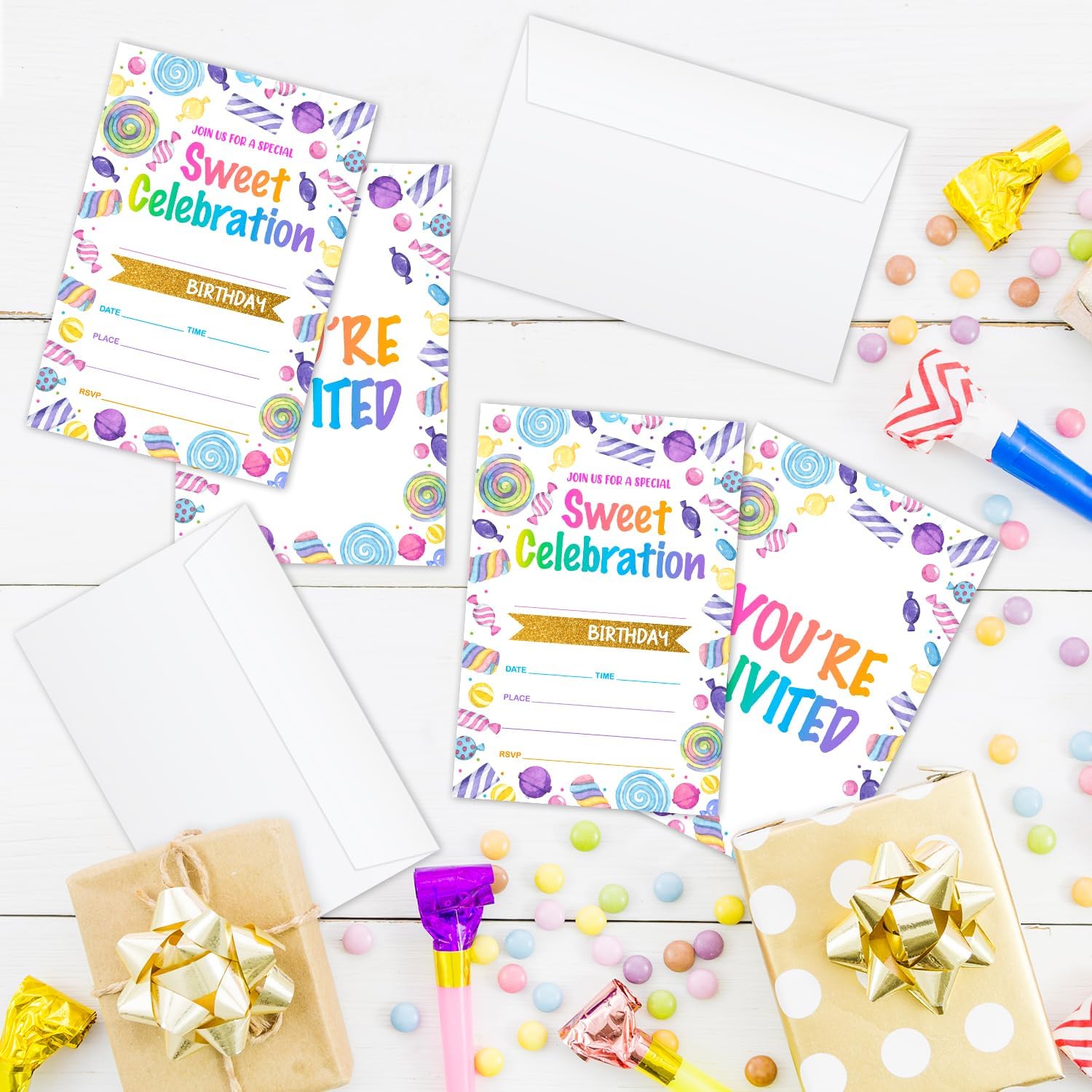 Sweet Candy Birthday Invitations Set of 20 with Envelopes