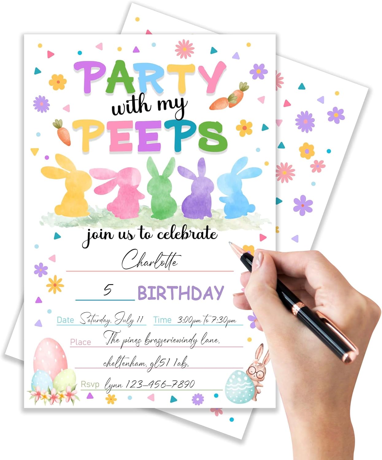 Rabbits Birthday Invitations 4x6 Inches Set of 20