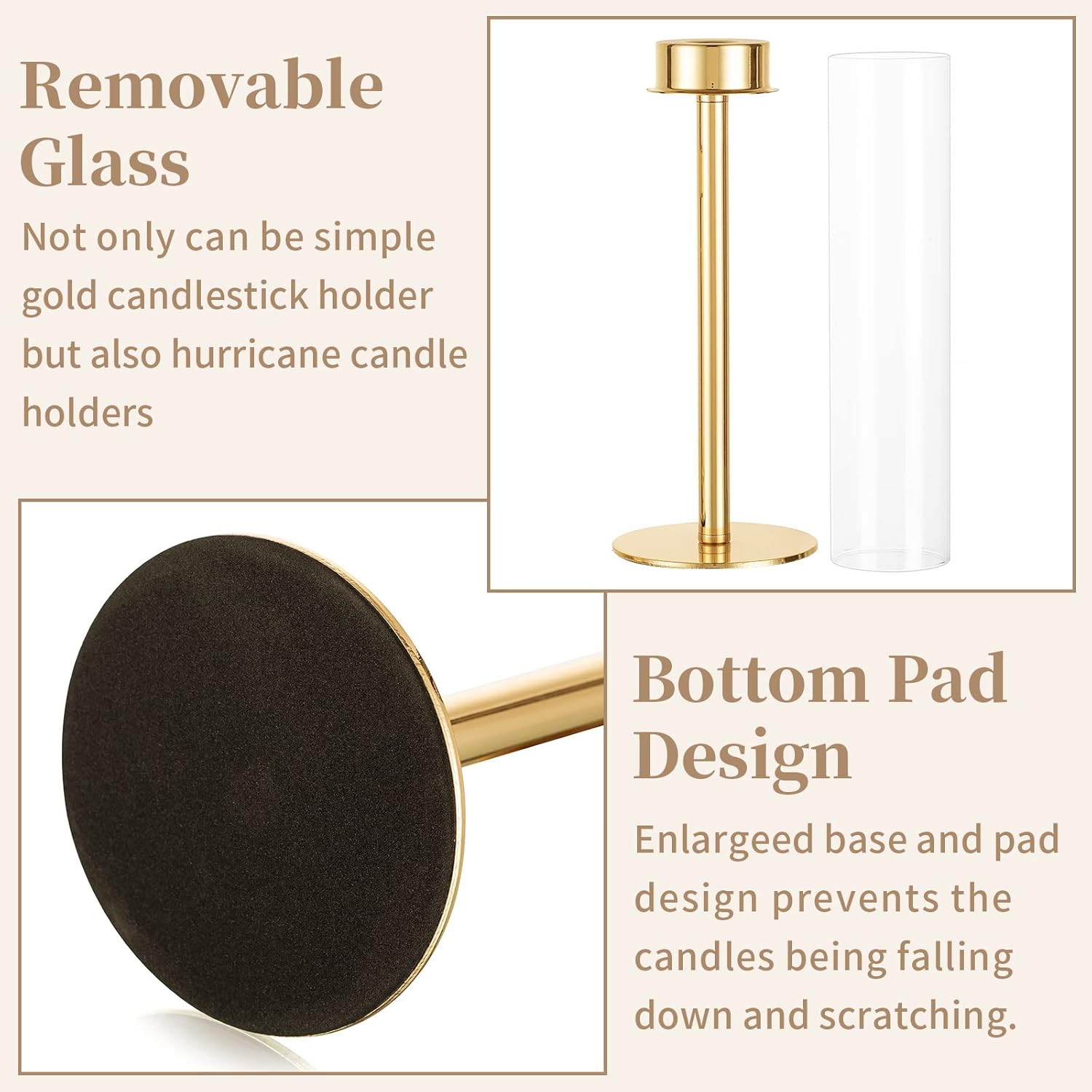 Sziqiqi Gold Taper Candle Holder 6 Pcs Hurricane Centerpieces