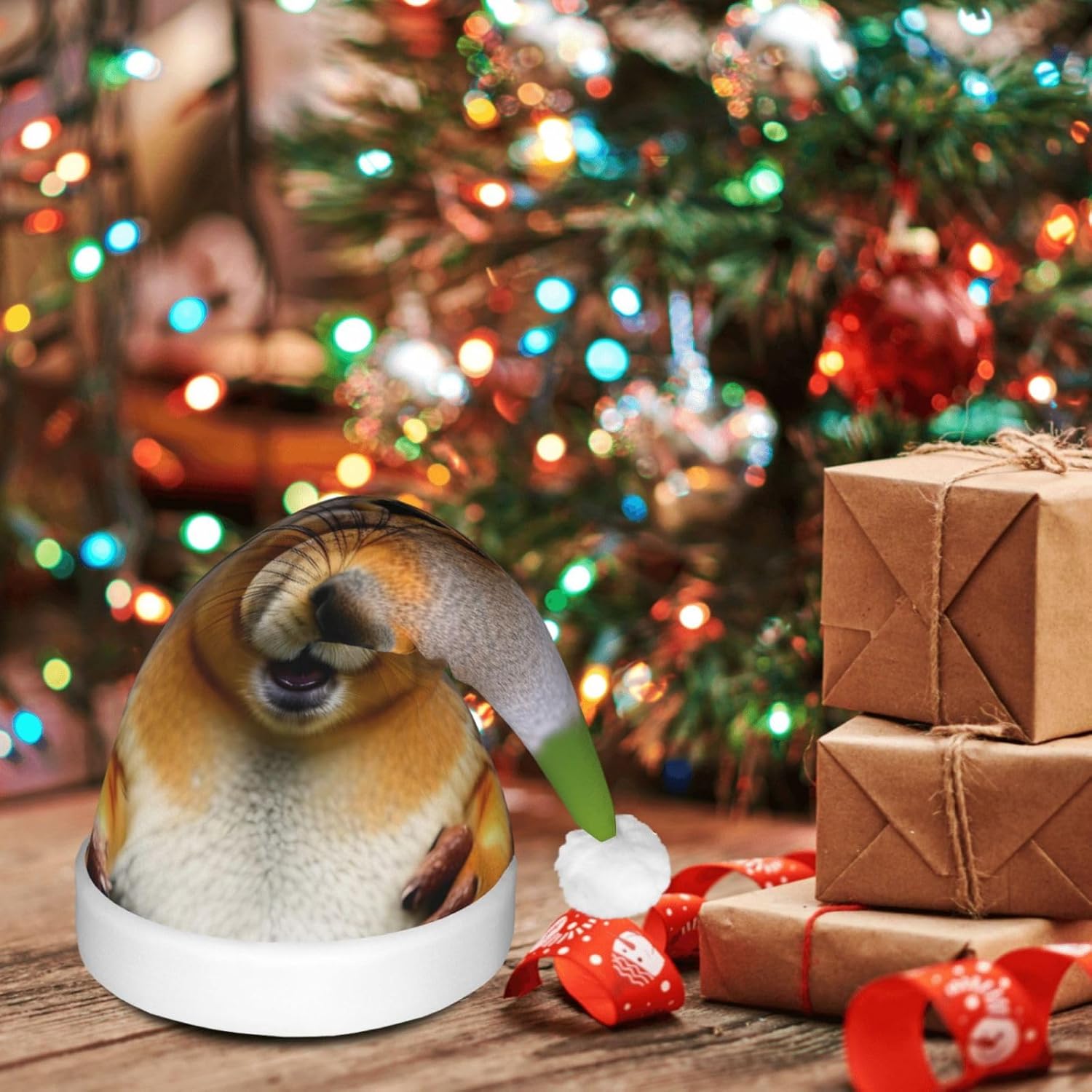 Squirrel Animal Print LED Christmas Hat for Adults