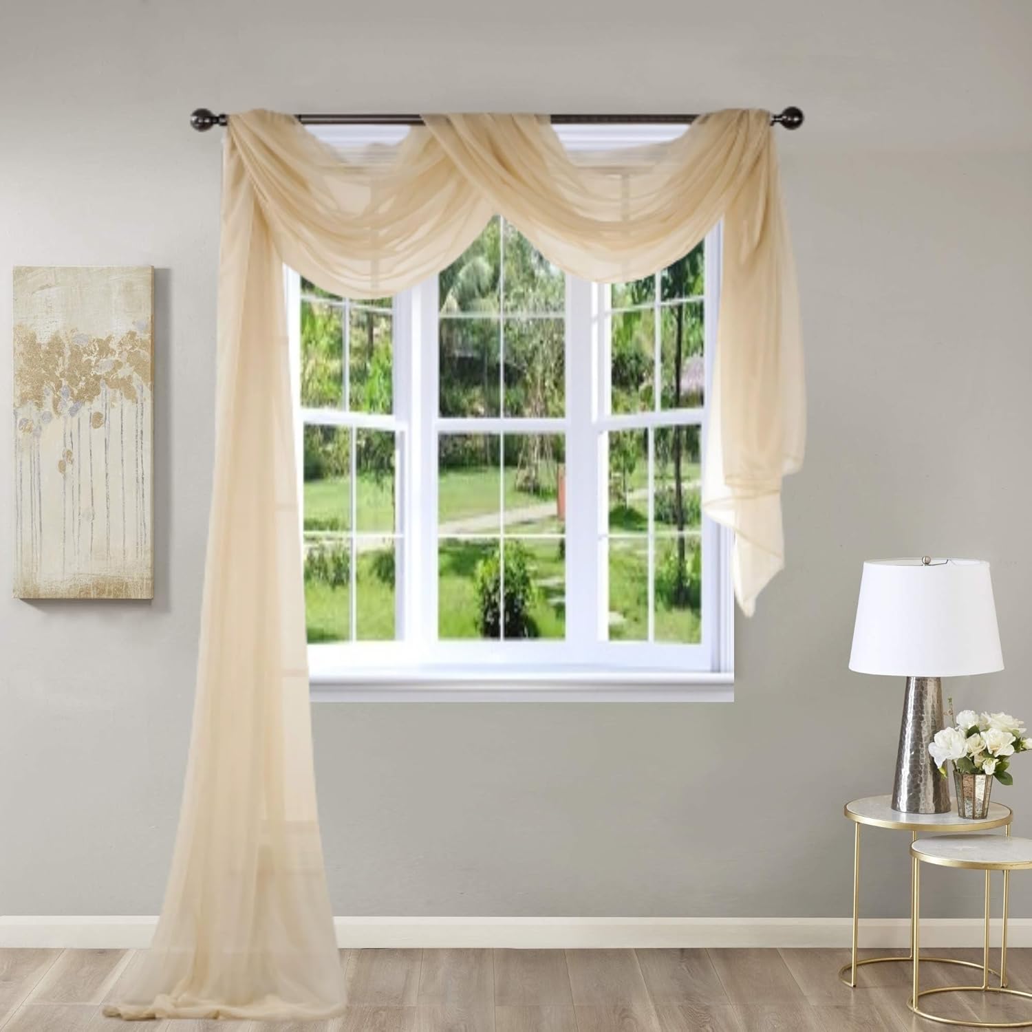 216 In x 37 In Scarf Sheer Voile Curtain Taupe Khaki