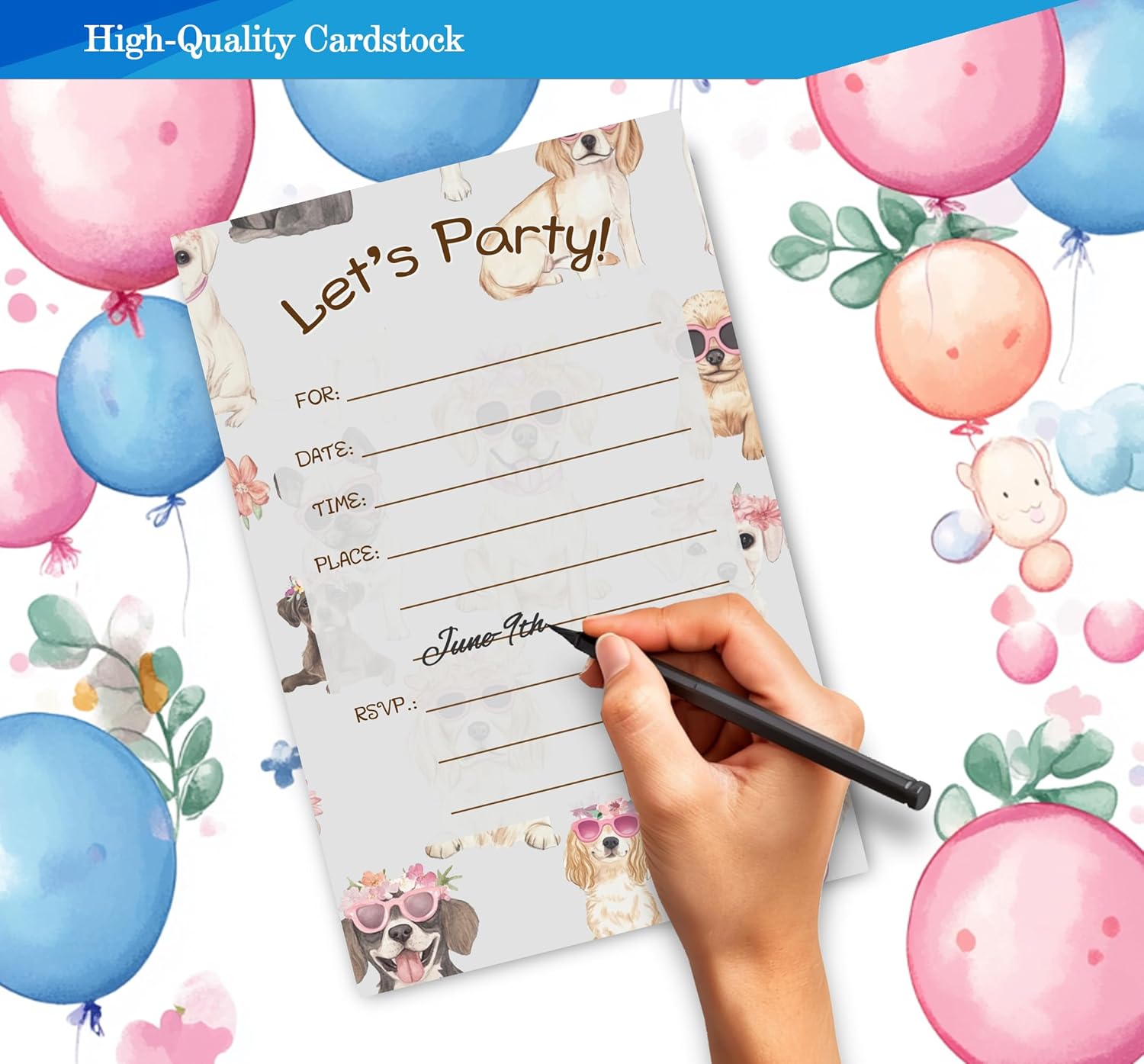 Puppy Dog Birthday Invitations for Girls 4x6 30 Sets