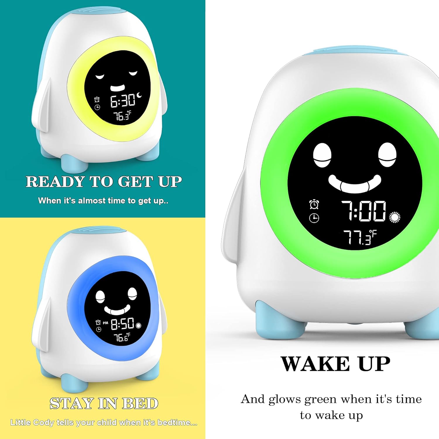 Wisoee Kids Alarm Clock with Night Light and Sound Machine