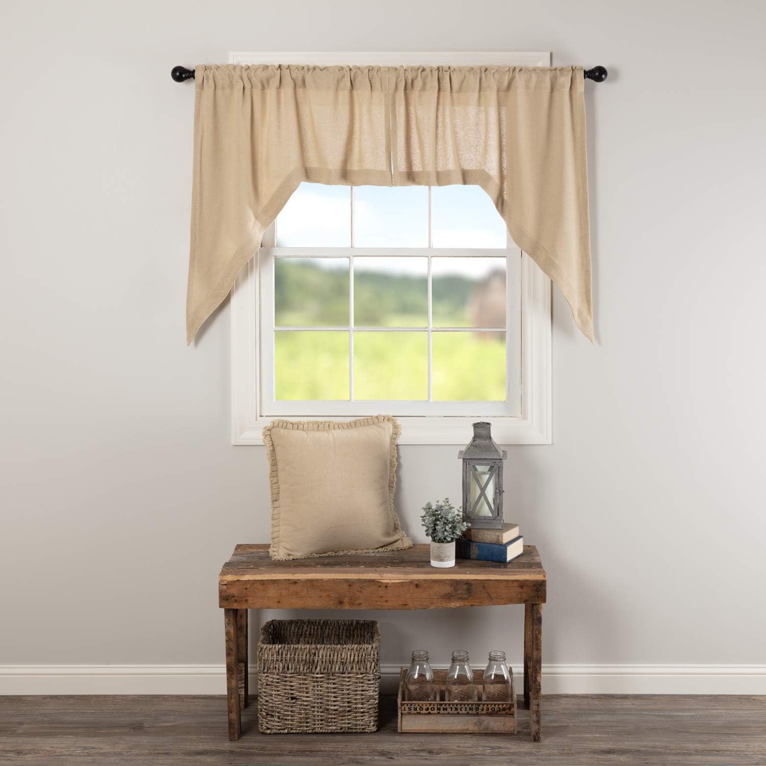 VHC Brands Farmhouse Swag Curtains Pair Tan Rod Pocket Distressed