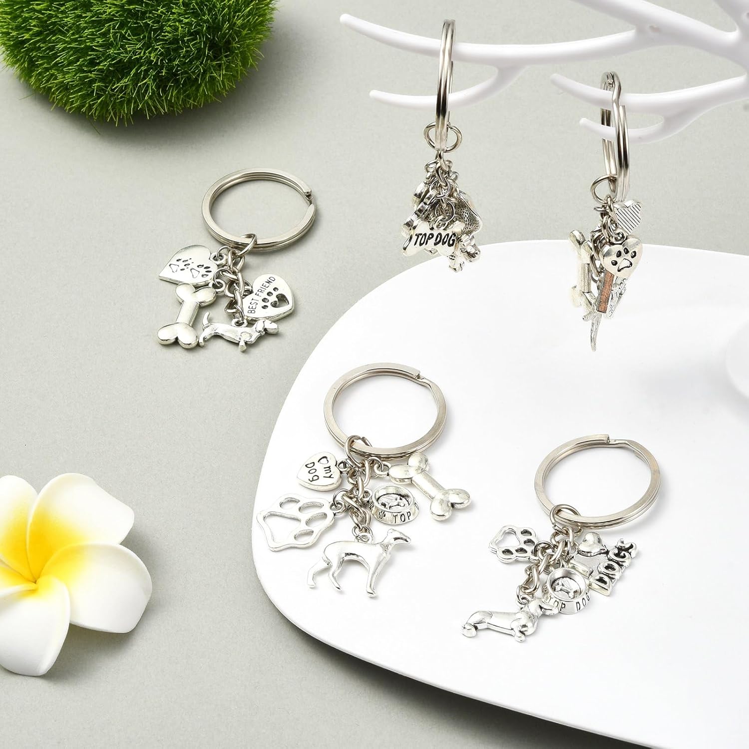 UR URLIFEHALL 5 Piece Antique Silver Dog Keychain Set
