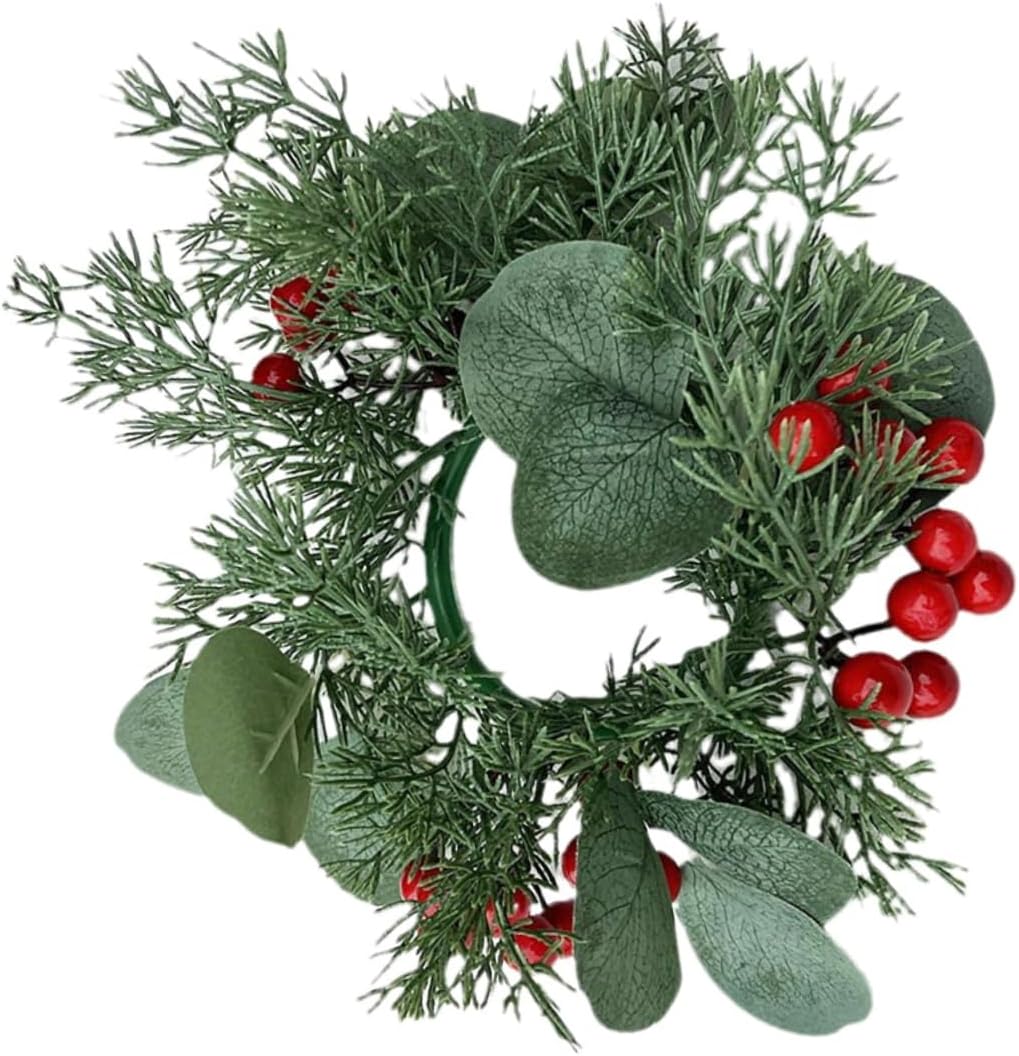 VOSAREA Christmas Candle Wreath with Pine Cones and Poinsettia