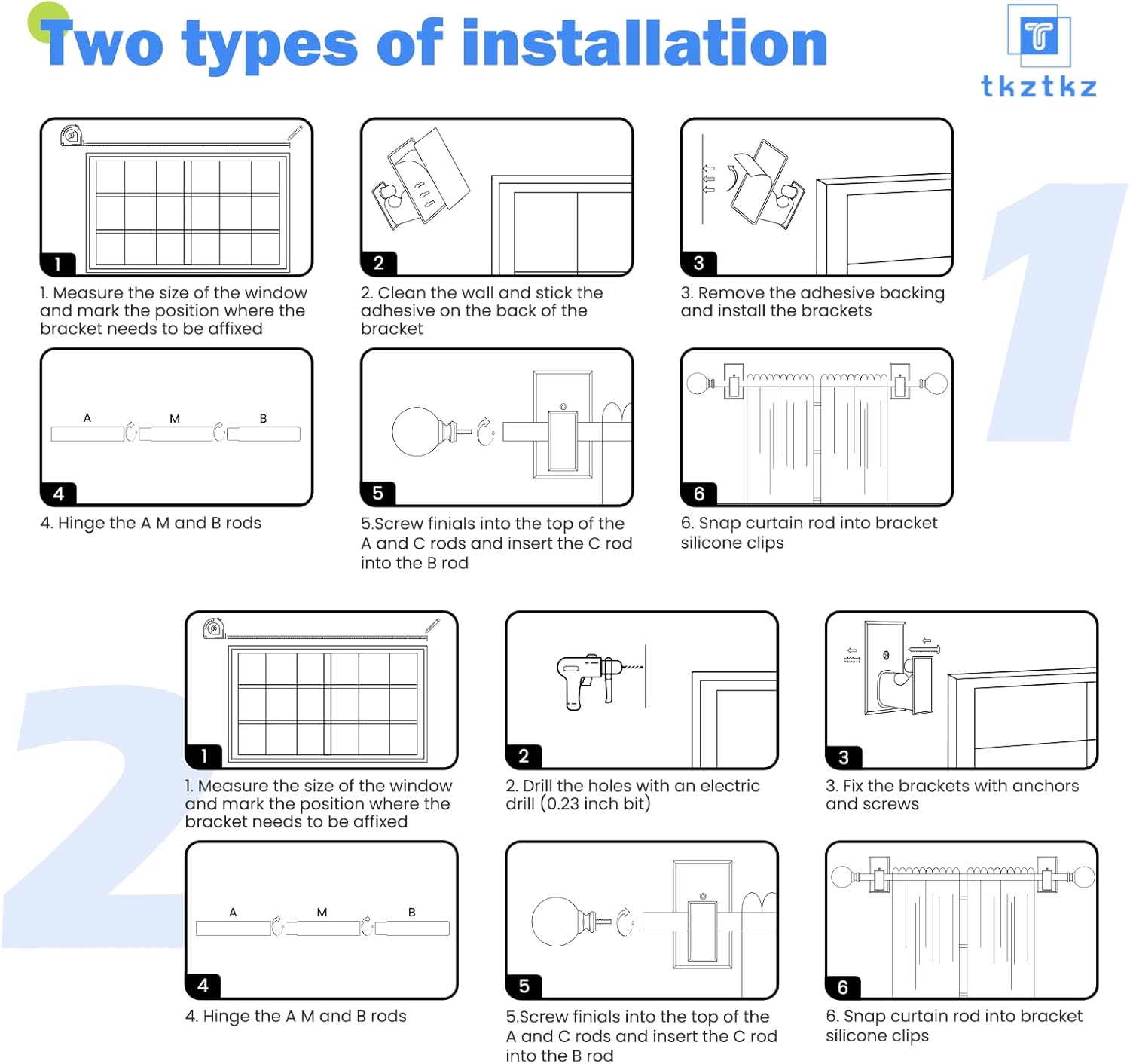 White No Drilling Curtain Rods Adjustable for Windows 32-45 Inches