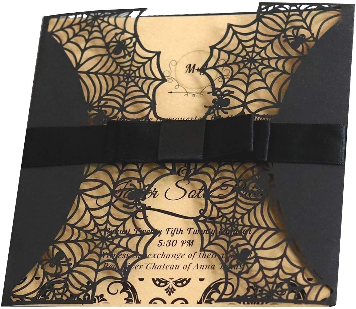 10Pcs Halloween Spiderweb Invitation Cards Black