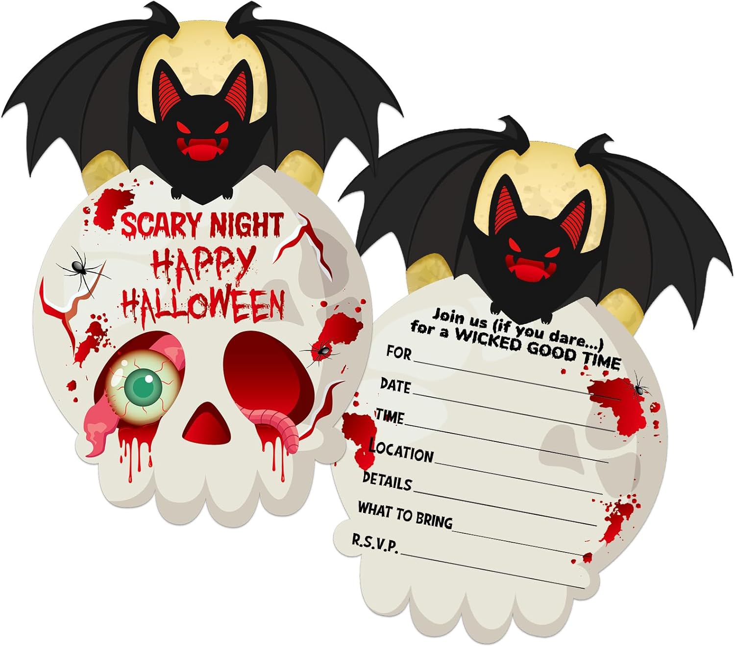 WhatSign Halloween Party Invitations Cards 12PCS Scary Bat with Envelopes