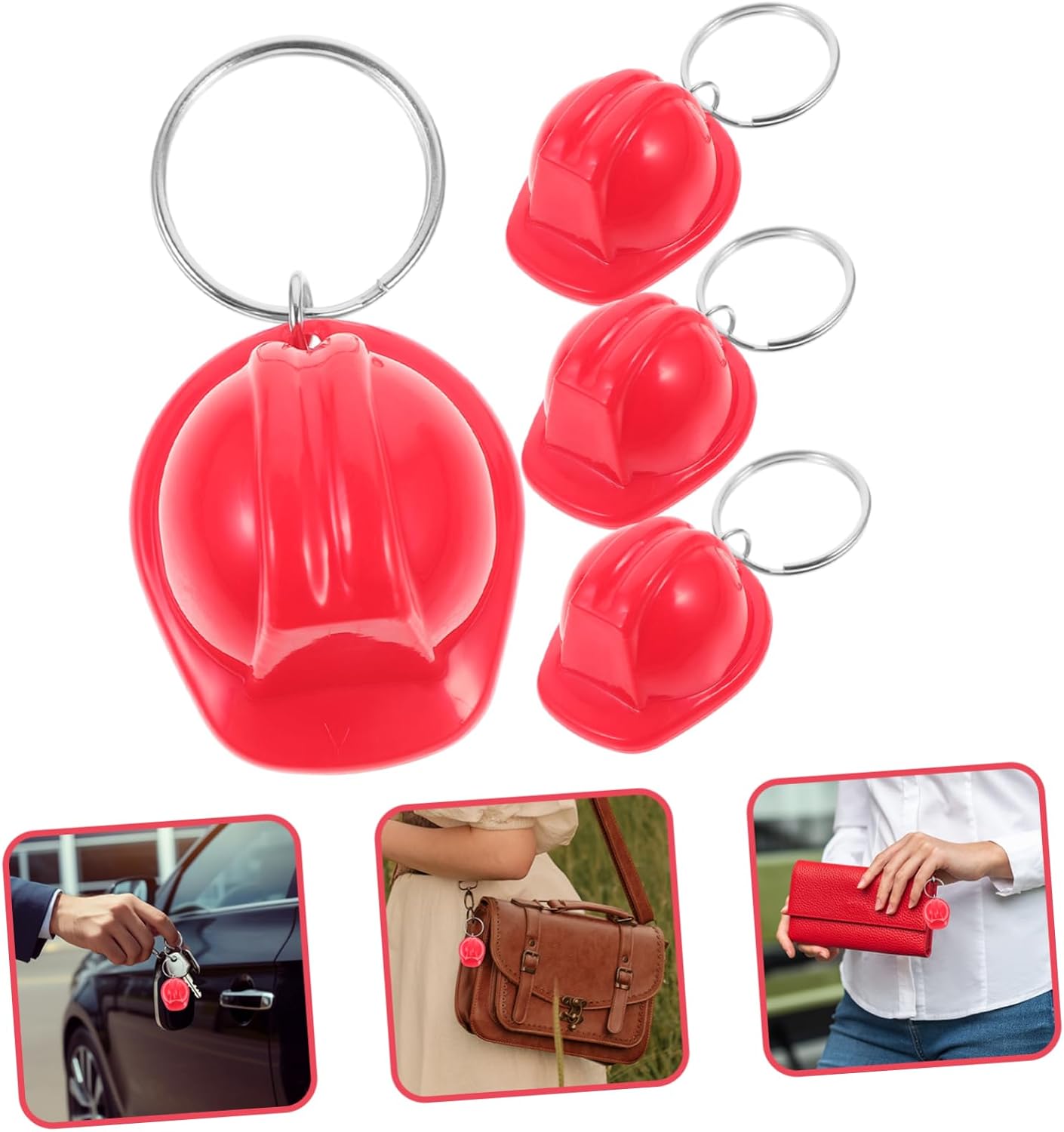 Amosfun 4pcs Construction Helmet Keychain Set