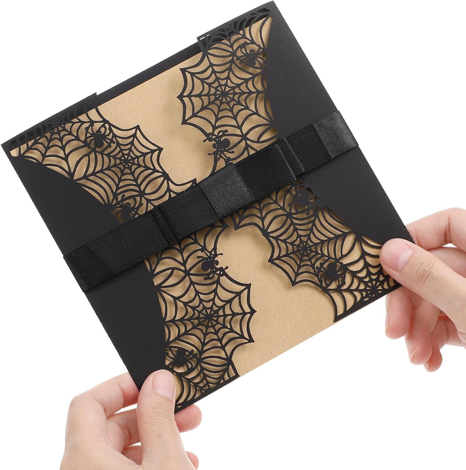 LUOEM 10pcs Halloween Invitations with Spiderweb Design and Bowknots