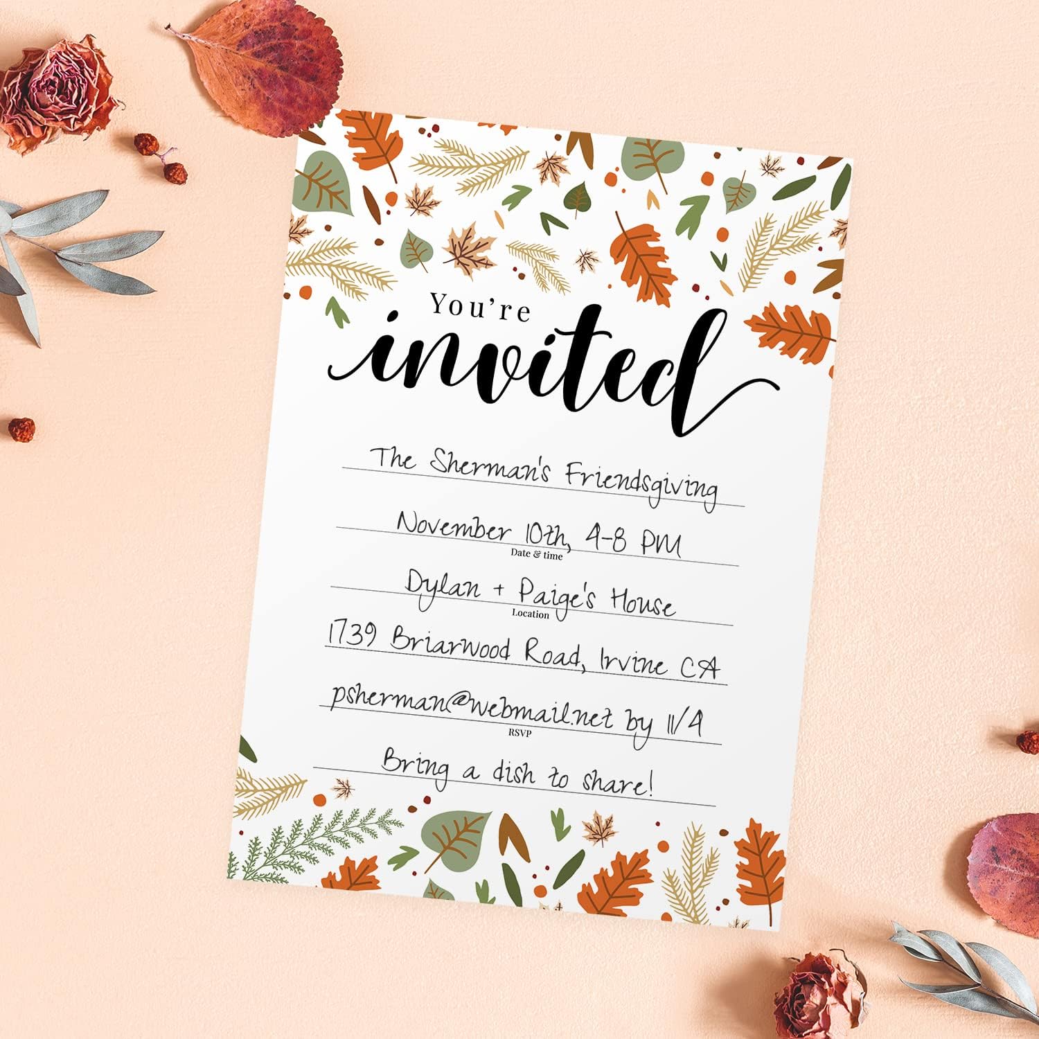 Canopy Street Autumn Leaves Party Invitations 5x7