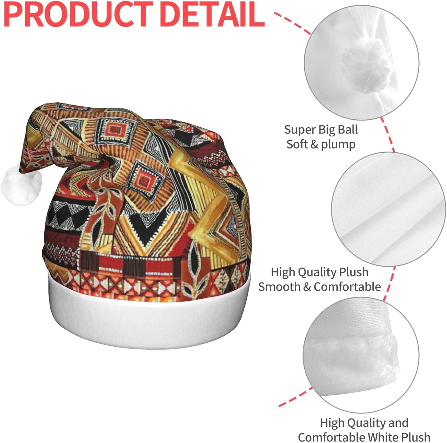 African Textile Patchwork Christmas Hat with LED Light