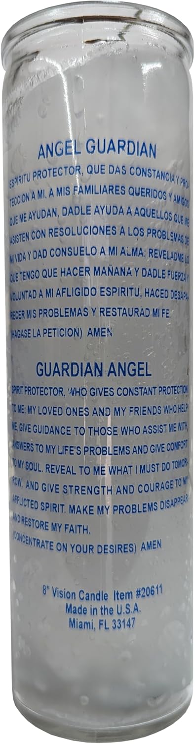 Generic Angel Guardian 8 Inch Tall Glass Pillar Candle White