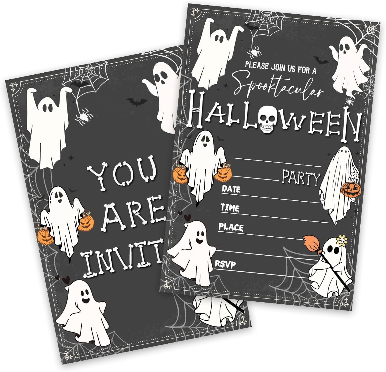 4 x 6 Halloween Party Invitations Ghost Skull Retro Style