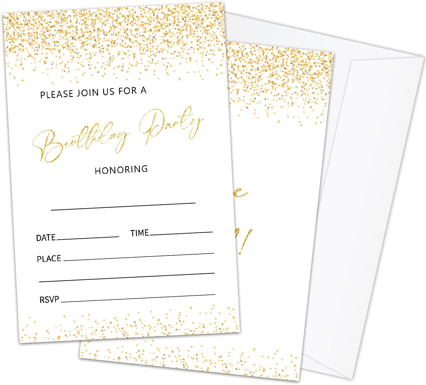 20pcs Gold Glitter Double Sided Birthday Invitations with Envelopes for Boys Girls