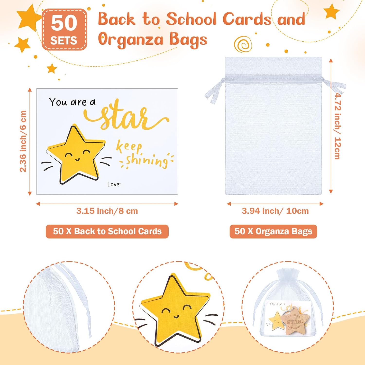 50 Back to School Gift Keychain Set with Cards and Bags