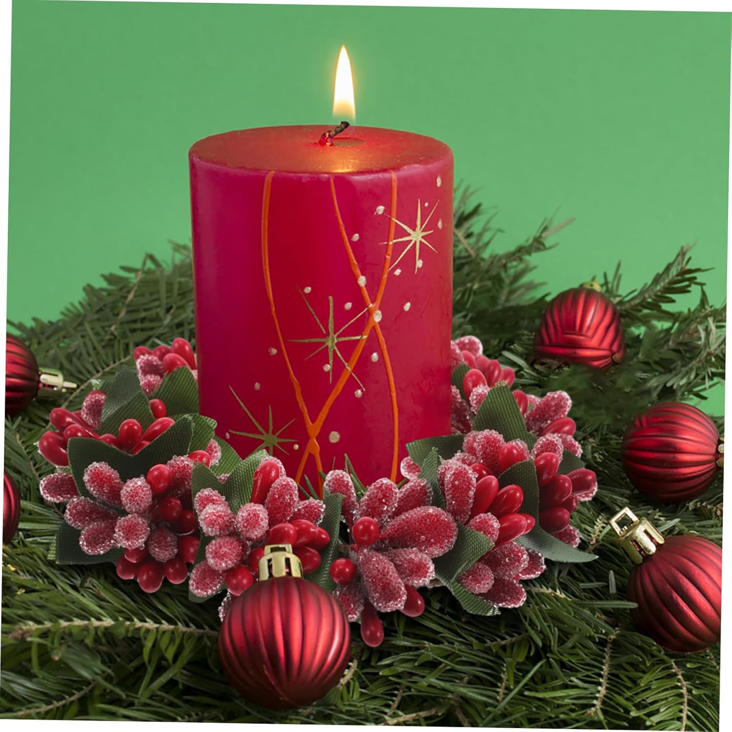 Artificial Red Berries Candle Wreath Decor