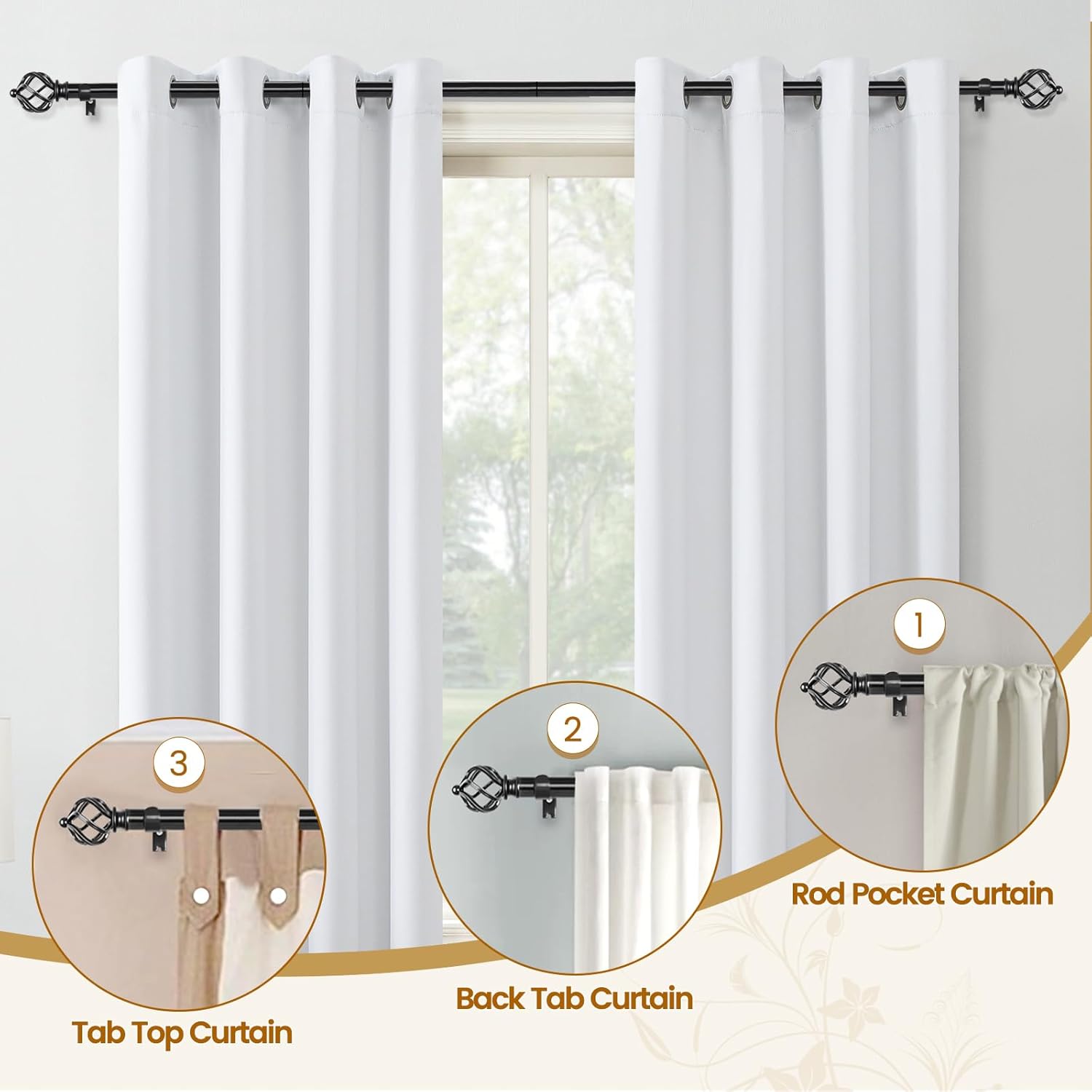 KAMANINA Black Adjustable Curtain Rod 32-58 Inch