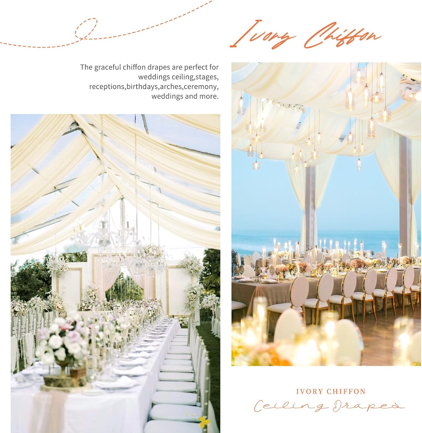 6 Panels Beige Ceiling Drapes for Wedding Decorations