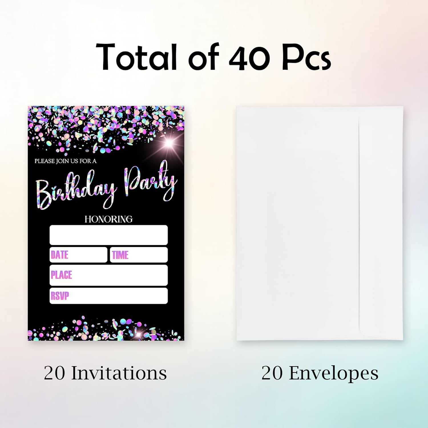 Birthday Invitations Girl 20 Double Sided Glitter Sequins Theme Invites With Envelopes