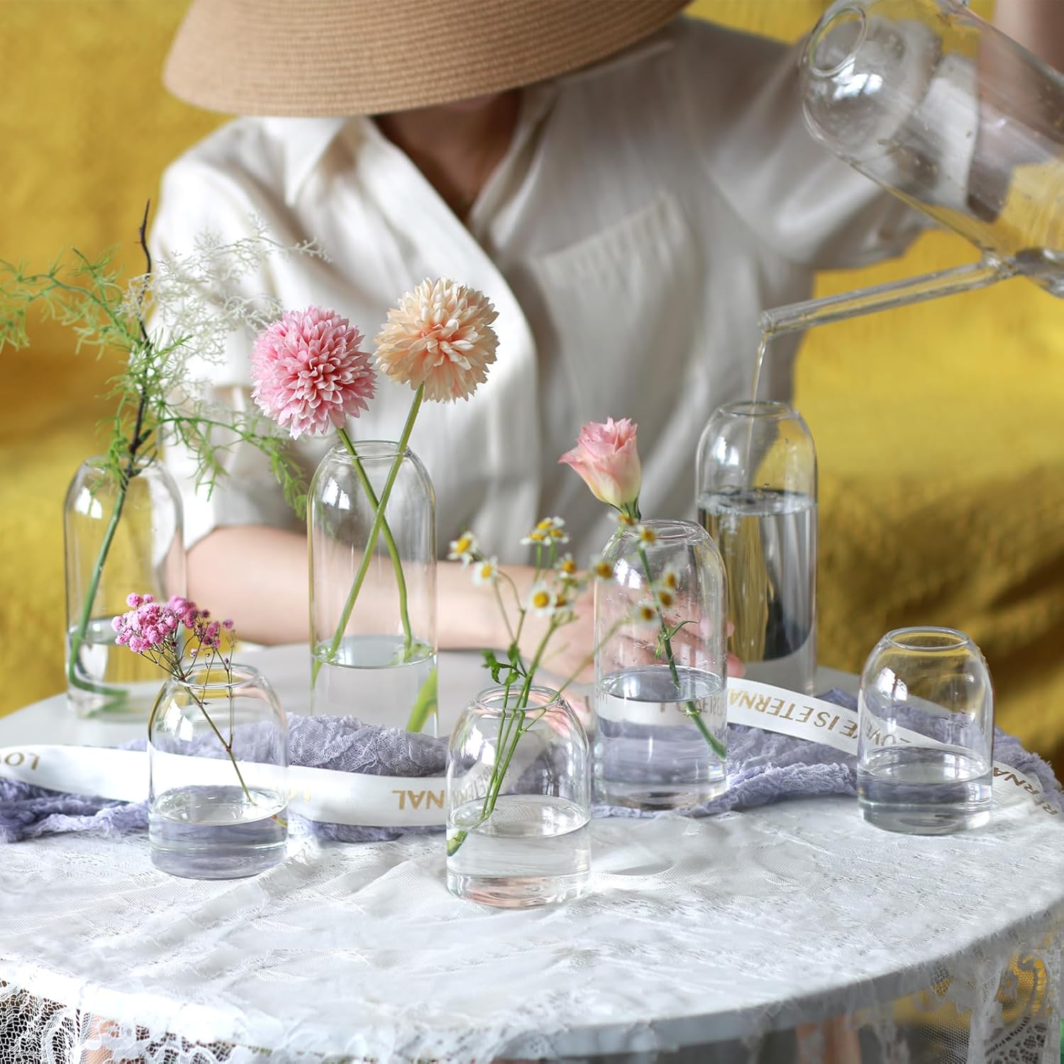 Etolies Clear Glass Vase Set of 12 Modern Cylinder Design