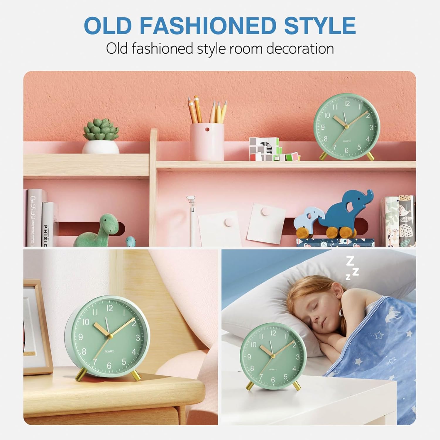 YouJabz Analog Alarm Clock with Silent Operation and Night Light
