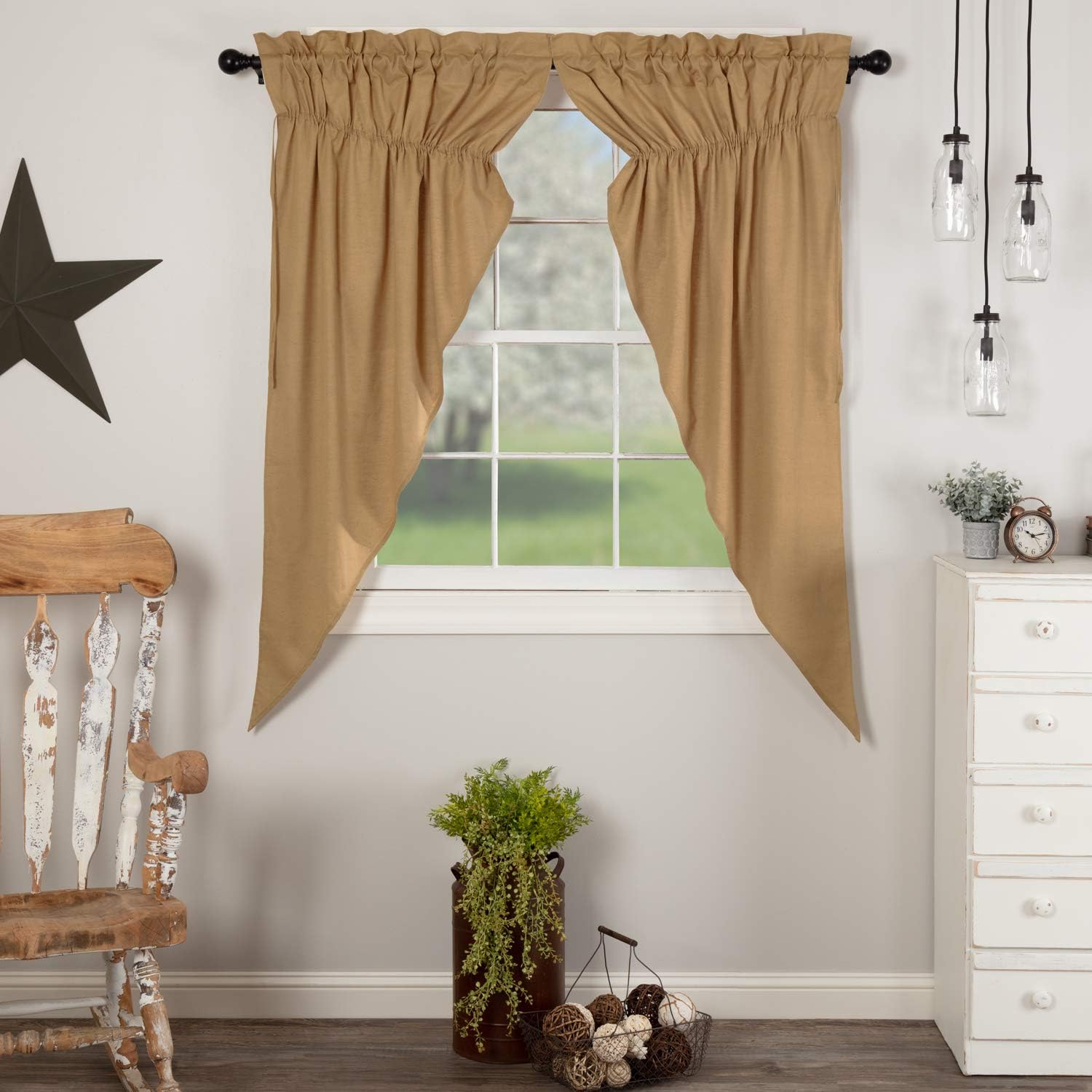 VHC Brands Flax Khaki Farmhouse Window Panels Set of 2