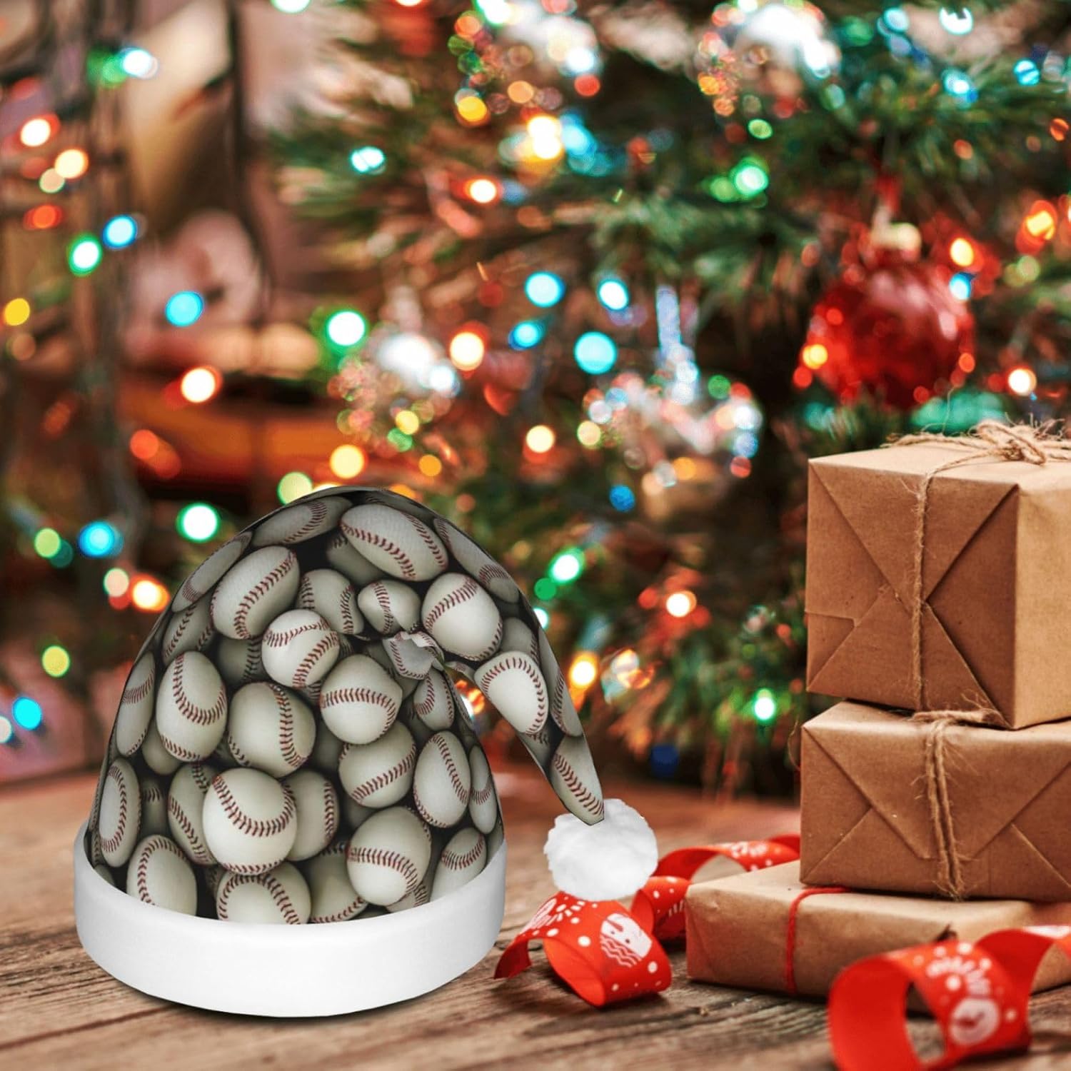 Baseball Print Christmas Hat with LED Lights