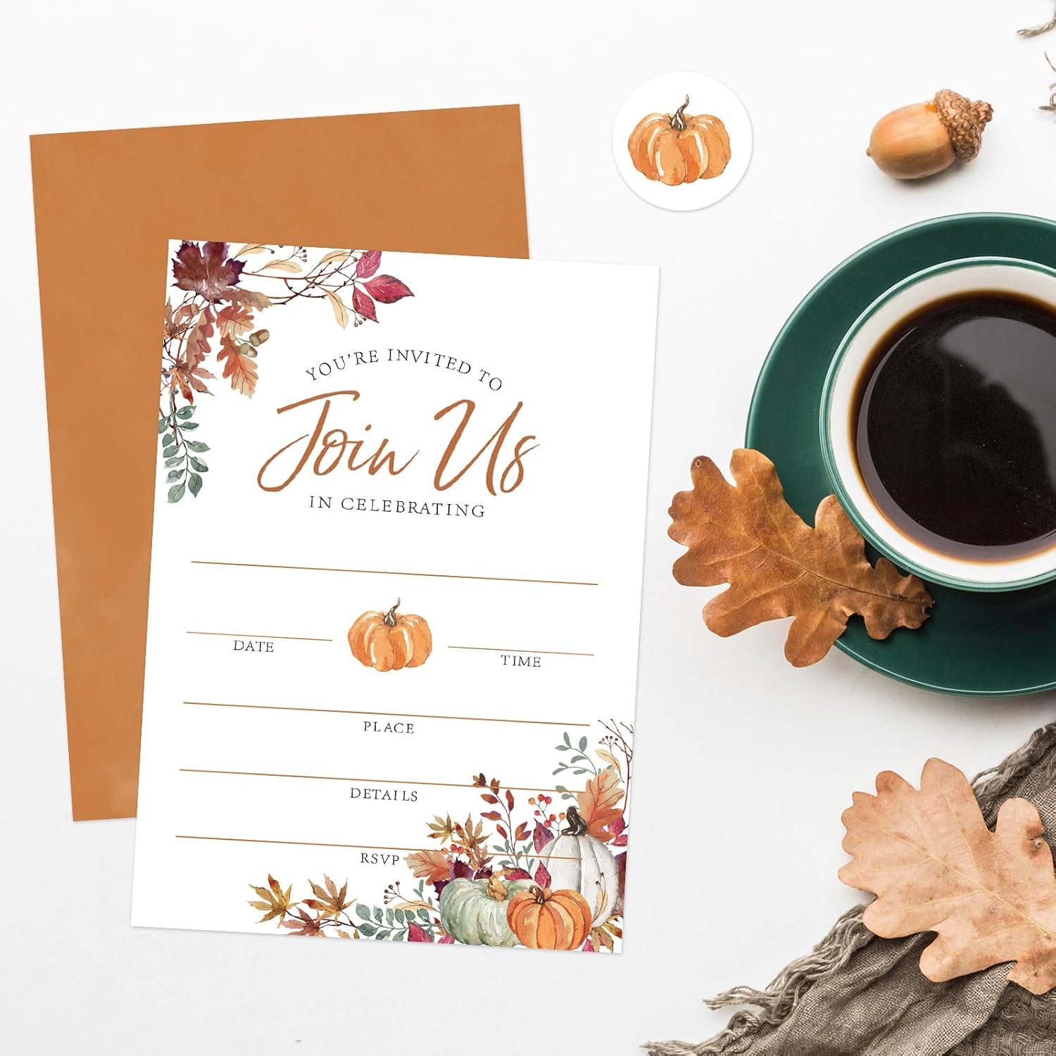 Whaline Fall Invitations 25 Set Autumn Leaves Pumpkin Invites