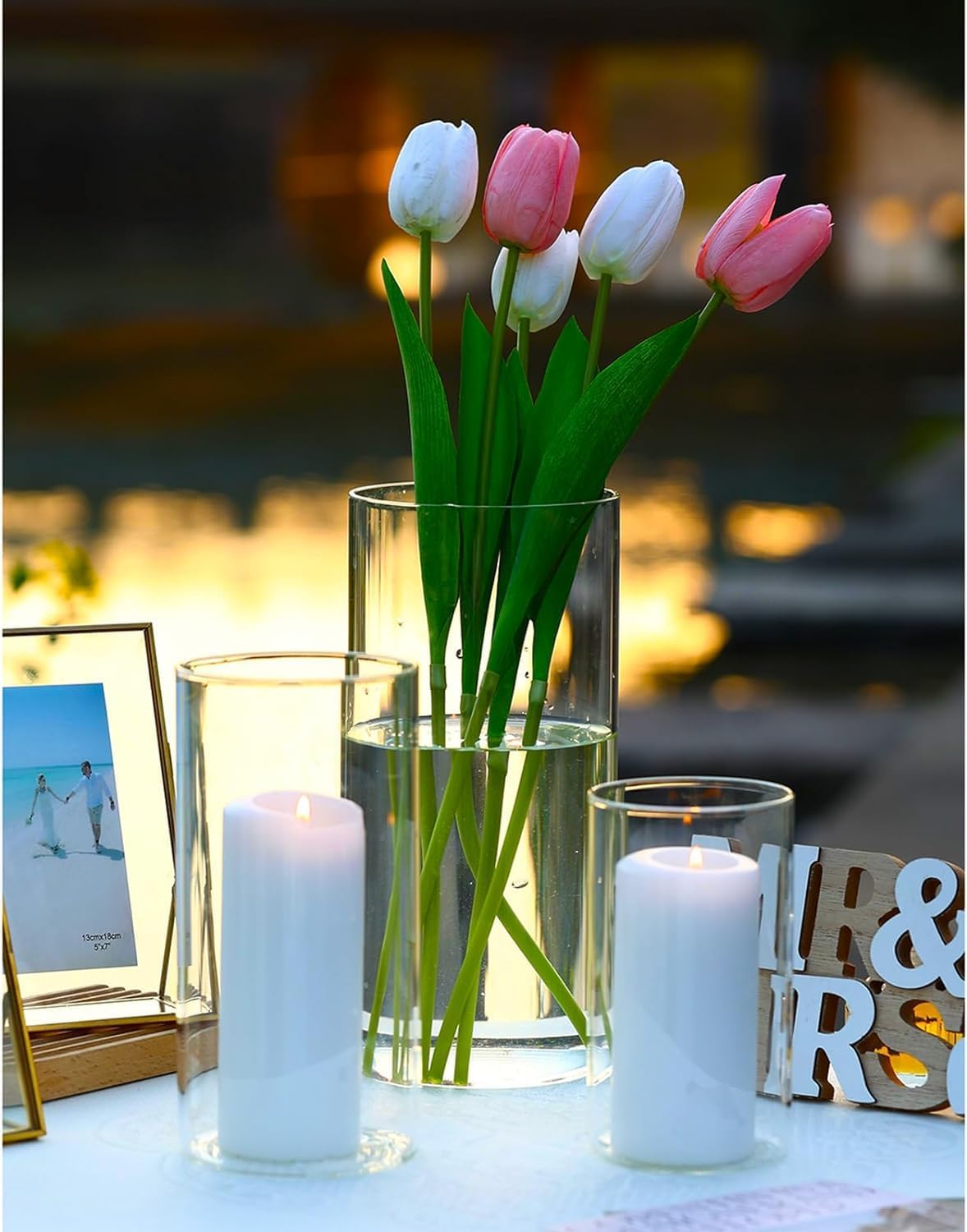 Yshengood 18PCS Clear Glass Hurricane Candle Holder Set