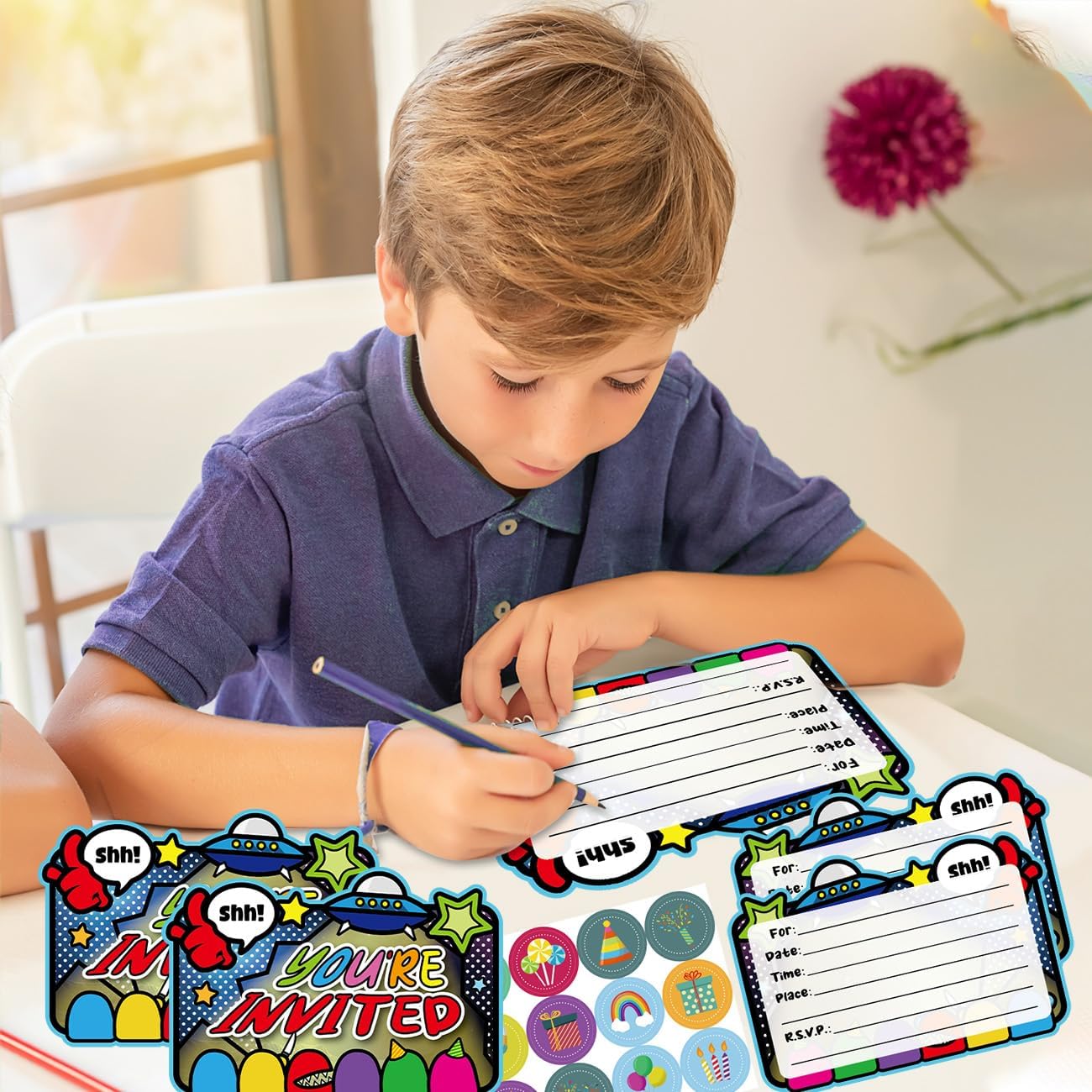20pcs Space Game Birthday Invitations with Sticker Labels