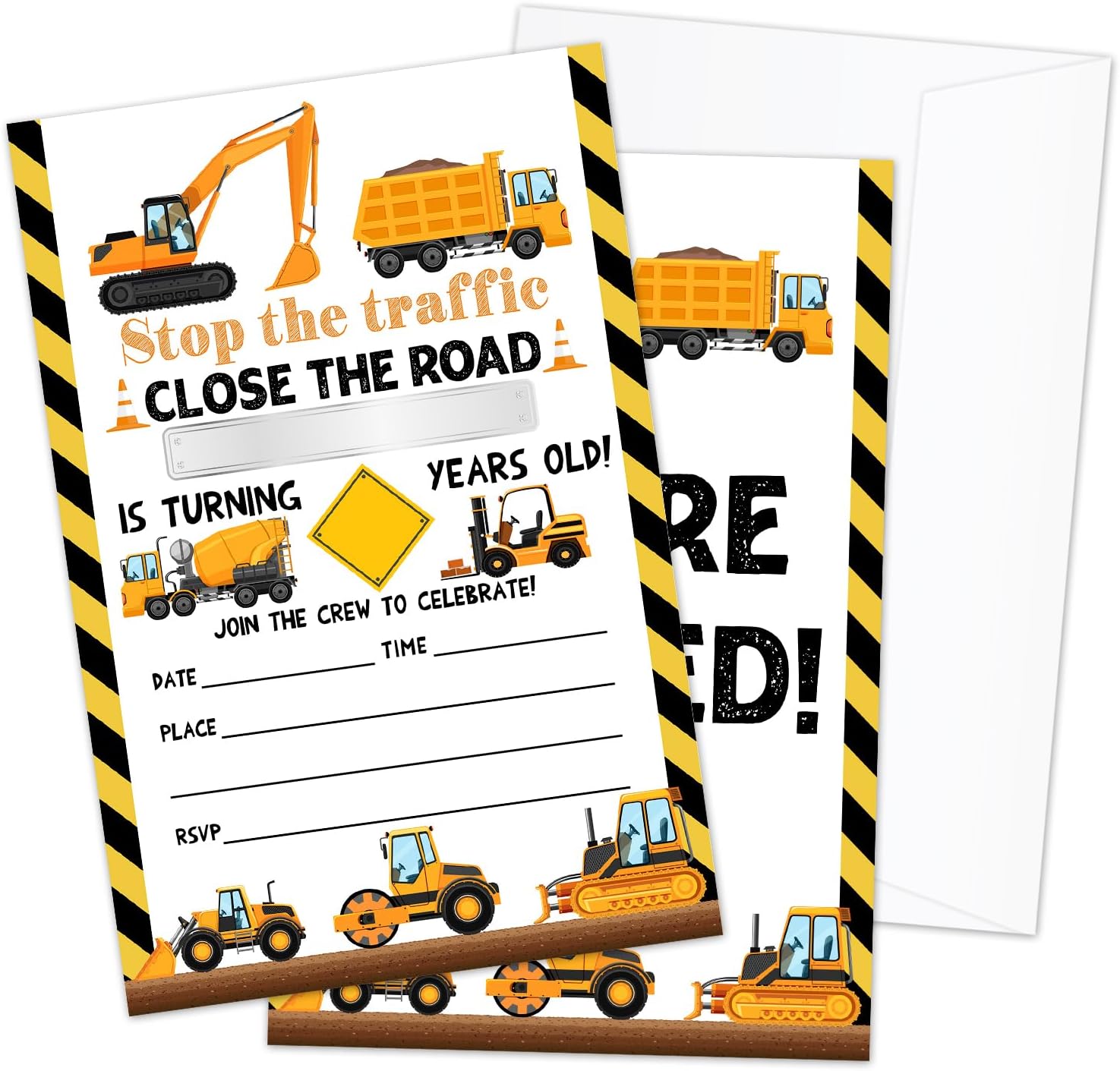 Construction Birthday Invitations with Envelopes 20 Set