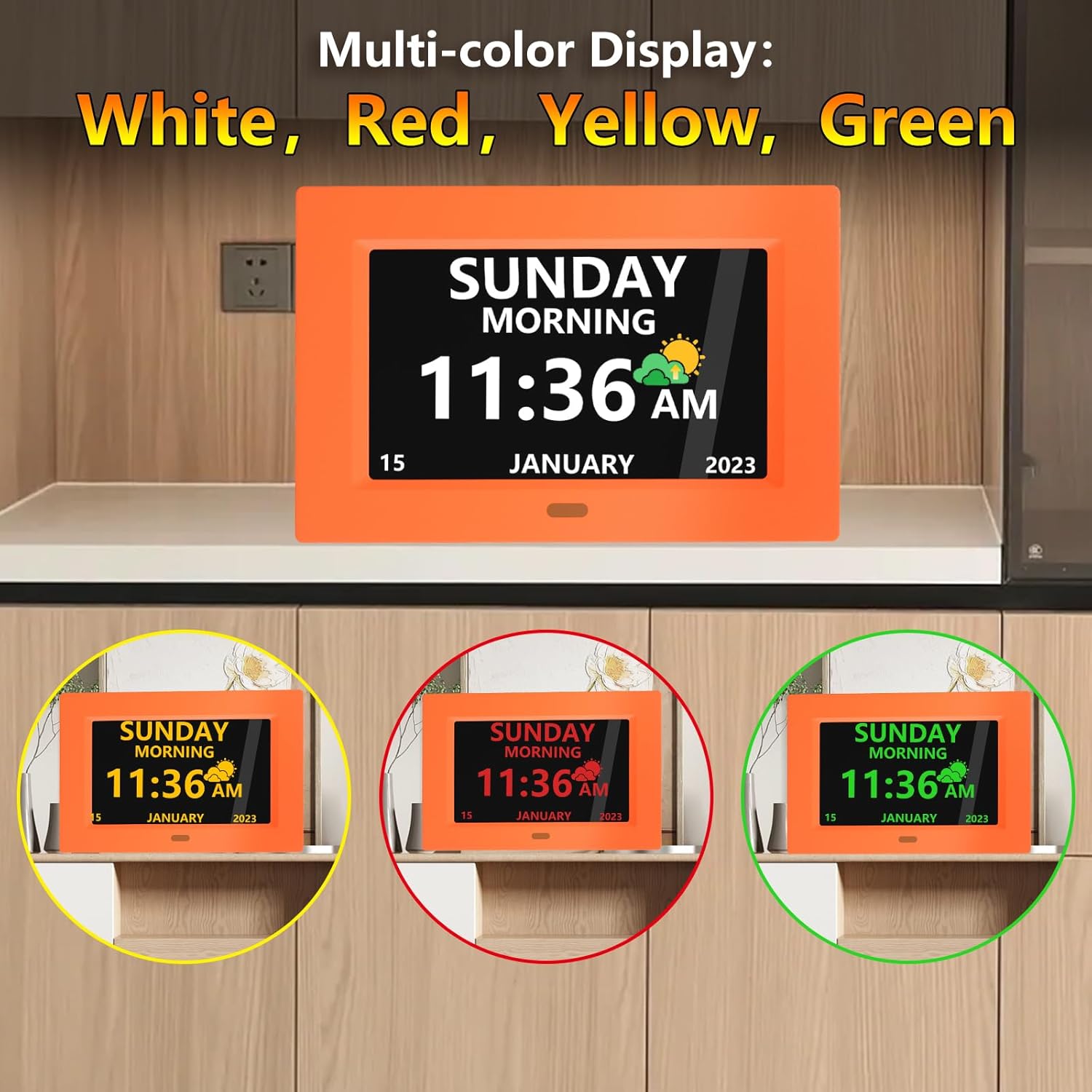 7 Inch Digital Clock with Day Date and Alarms for Seniors