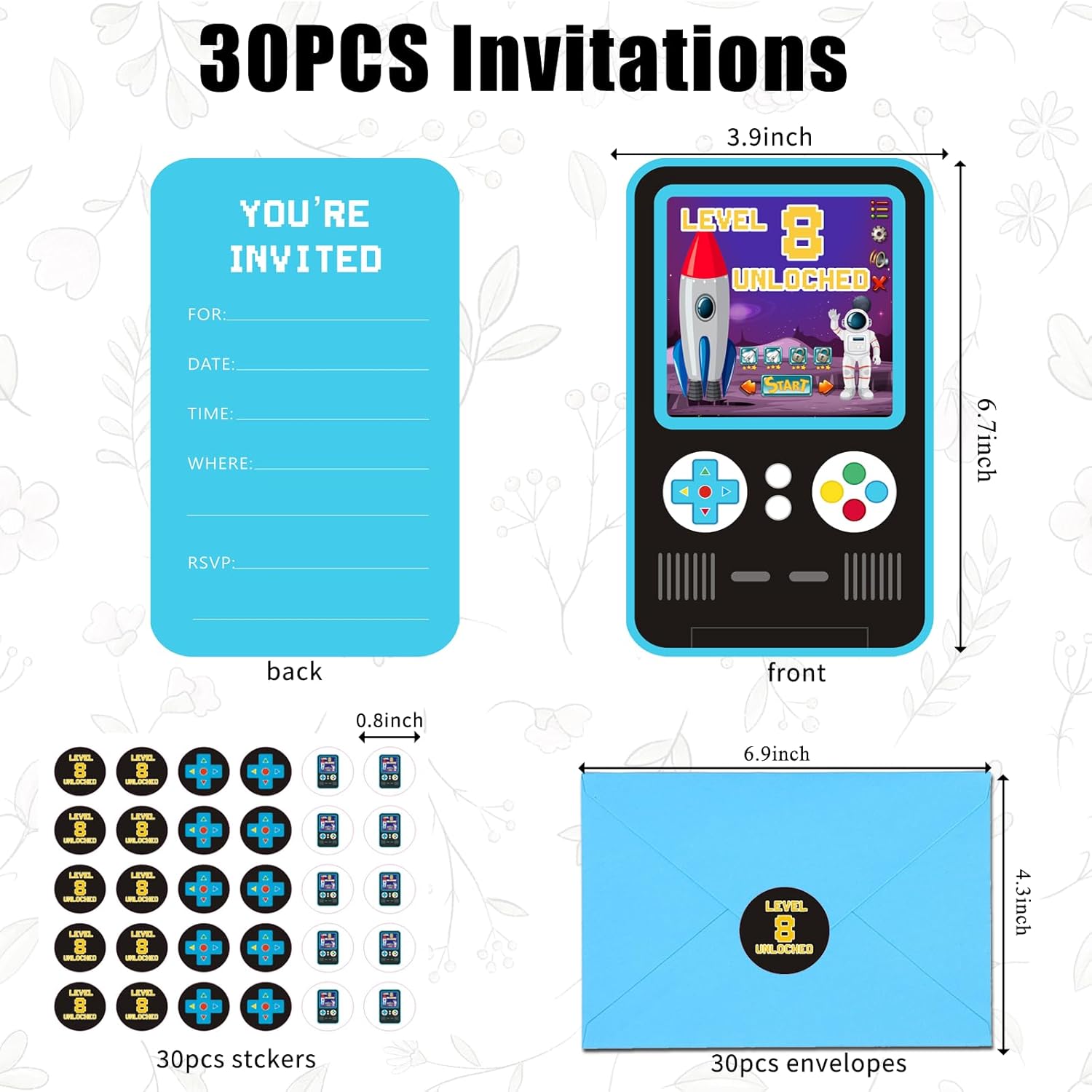 30 Pack Video Game Birthday Invitations for Boys
