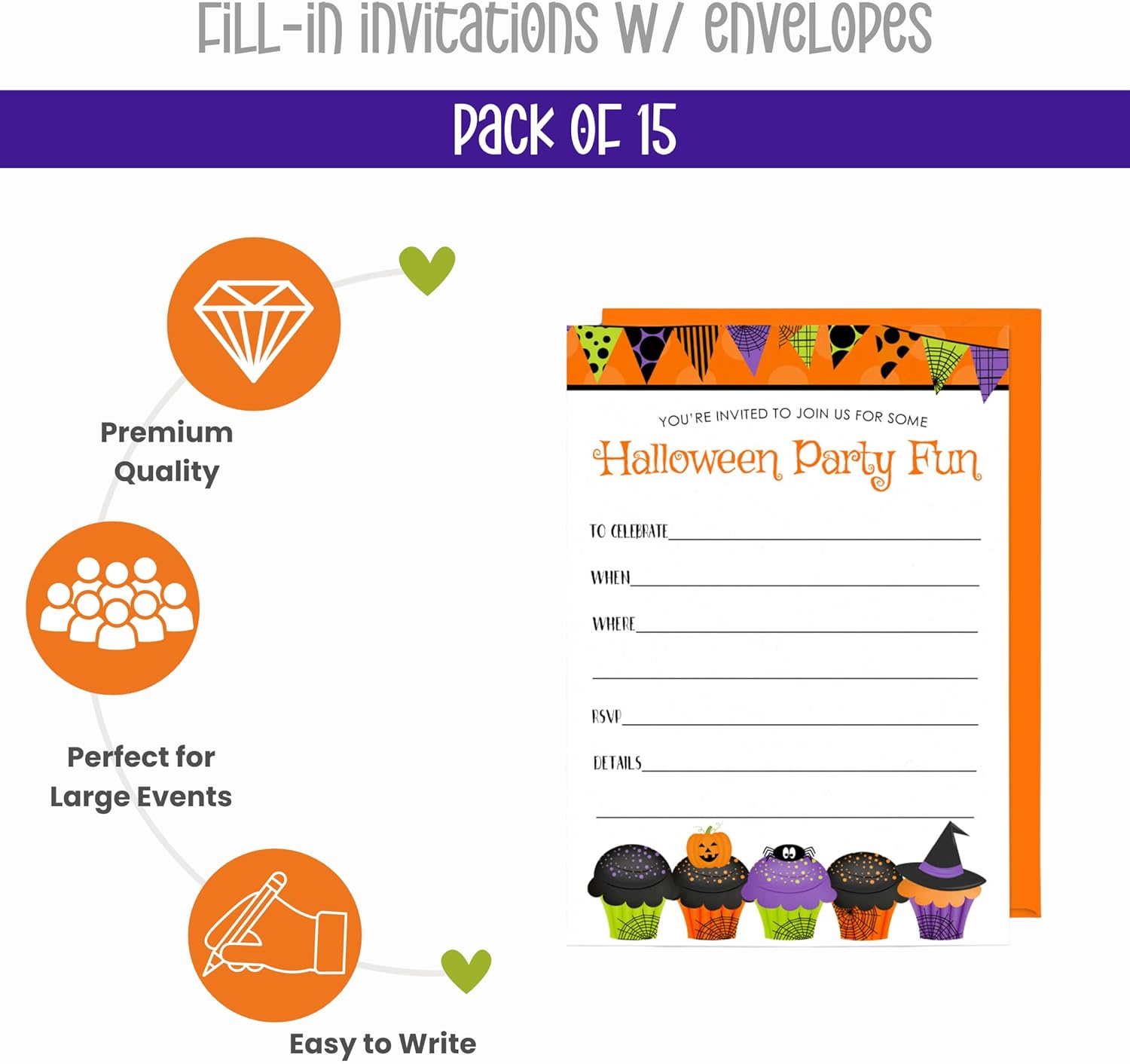 Halloween Birthday Invitations with Envelopes Set of 15