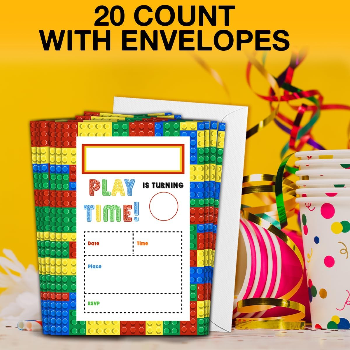 Qlnuk Building Blocks Birthday Invites With Envelopes Set of 20
